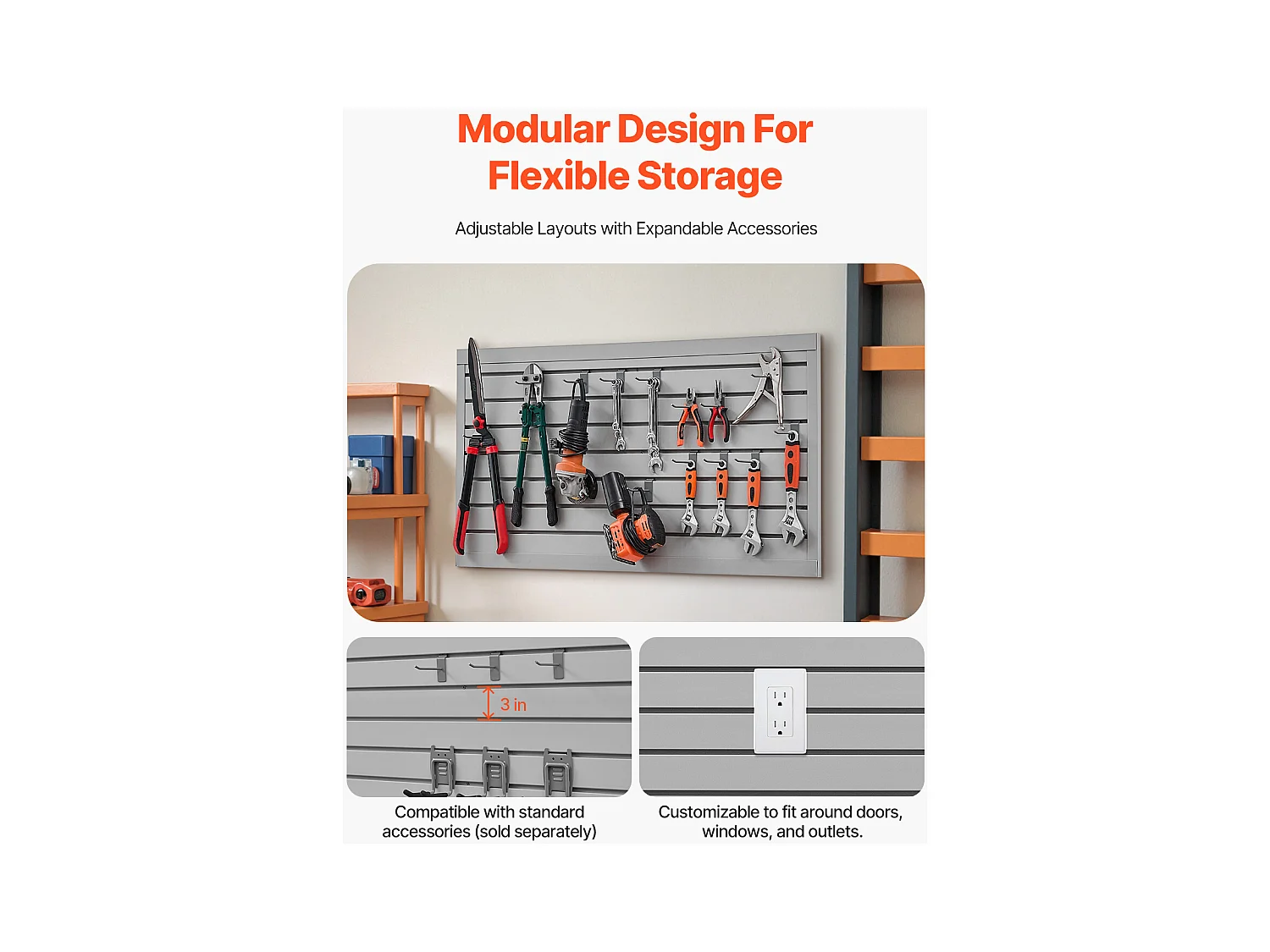 Panneaux Muraux à Lattes PVC SucceBuy, Modulaire à Outils Garage 122,5x64,5 cm, Gris