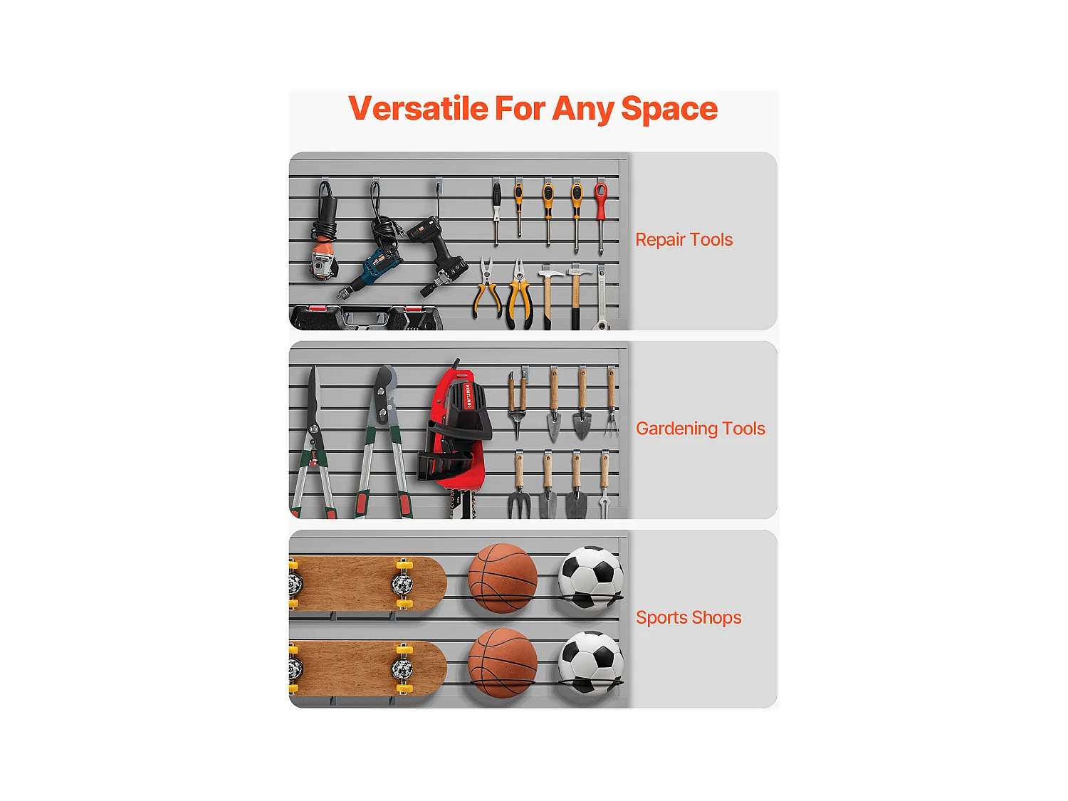 Panneaux Muraux à Lattes PVC SucceBuy, Modulaire à Outils Garage 122,5x64,5 cm, Gris