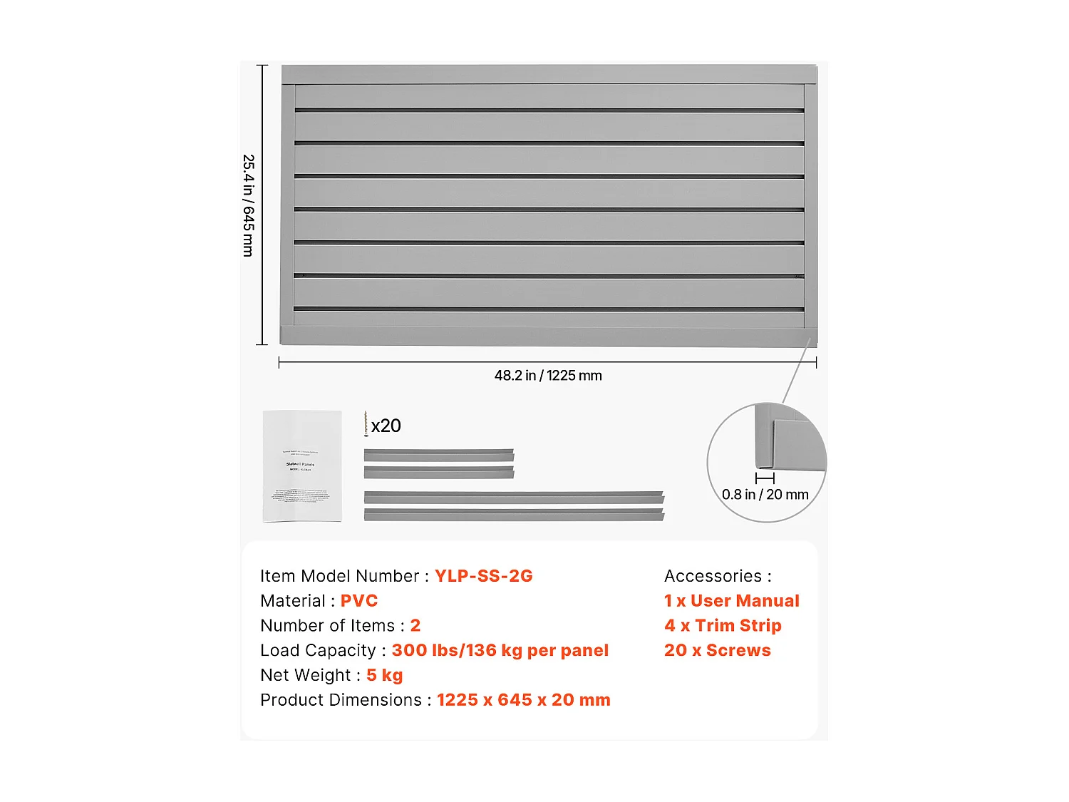 Panneaux Muraux à Lattes PVC SucceBuy, Modulaire à Outils Garage 122,5x64,5 cm, Gris