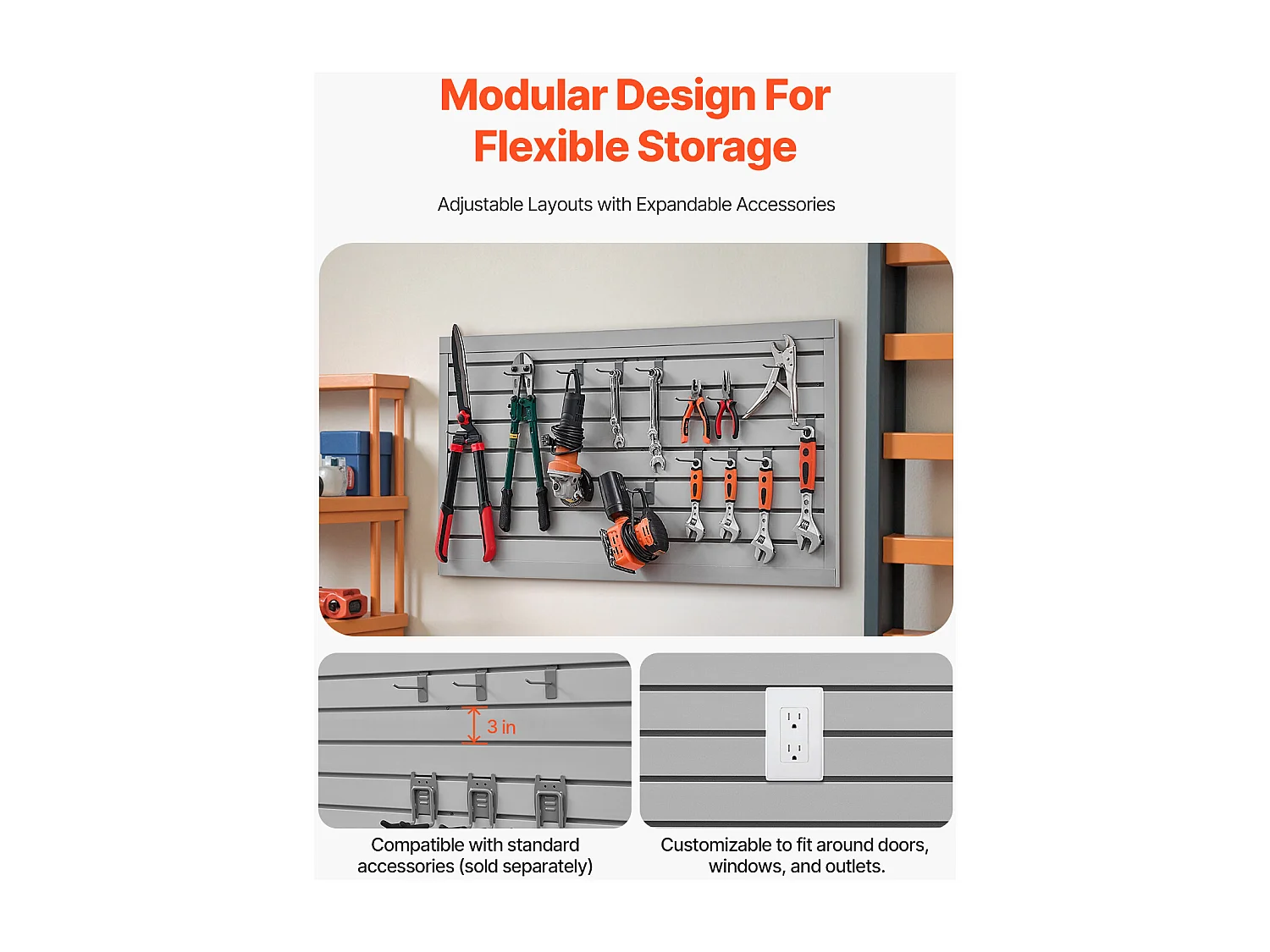 Panneaux Muraux à Lattes PVC SucceBuy, Modulaire à Outils Garage 122,5x64,5 cm, Gris
