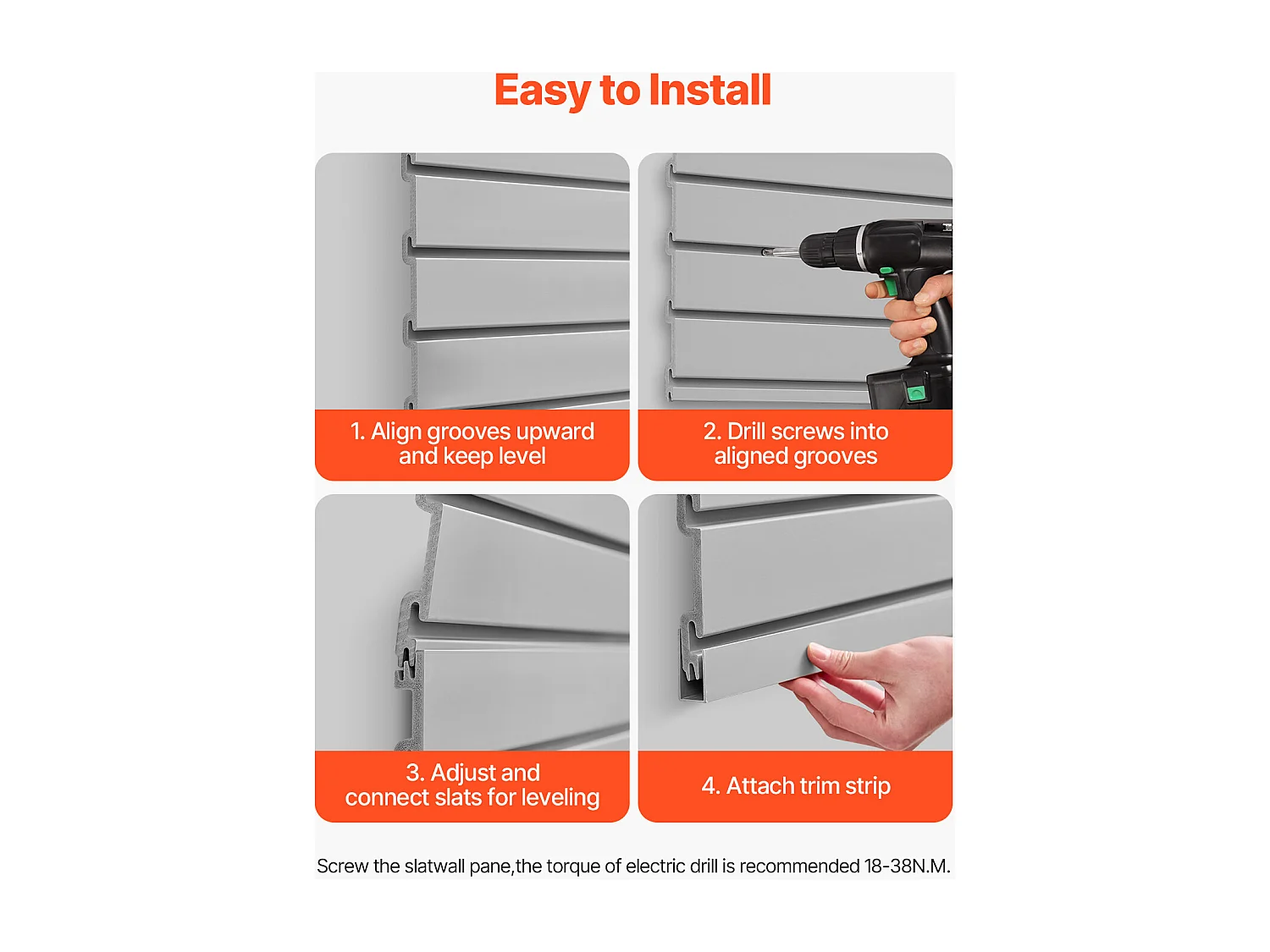 Panneaux Muraux à Lattes PVC SucceBuy, Modulaire à Outils Garage 122,5x64,5 cm, Gris