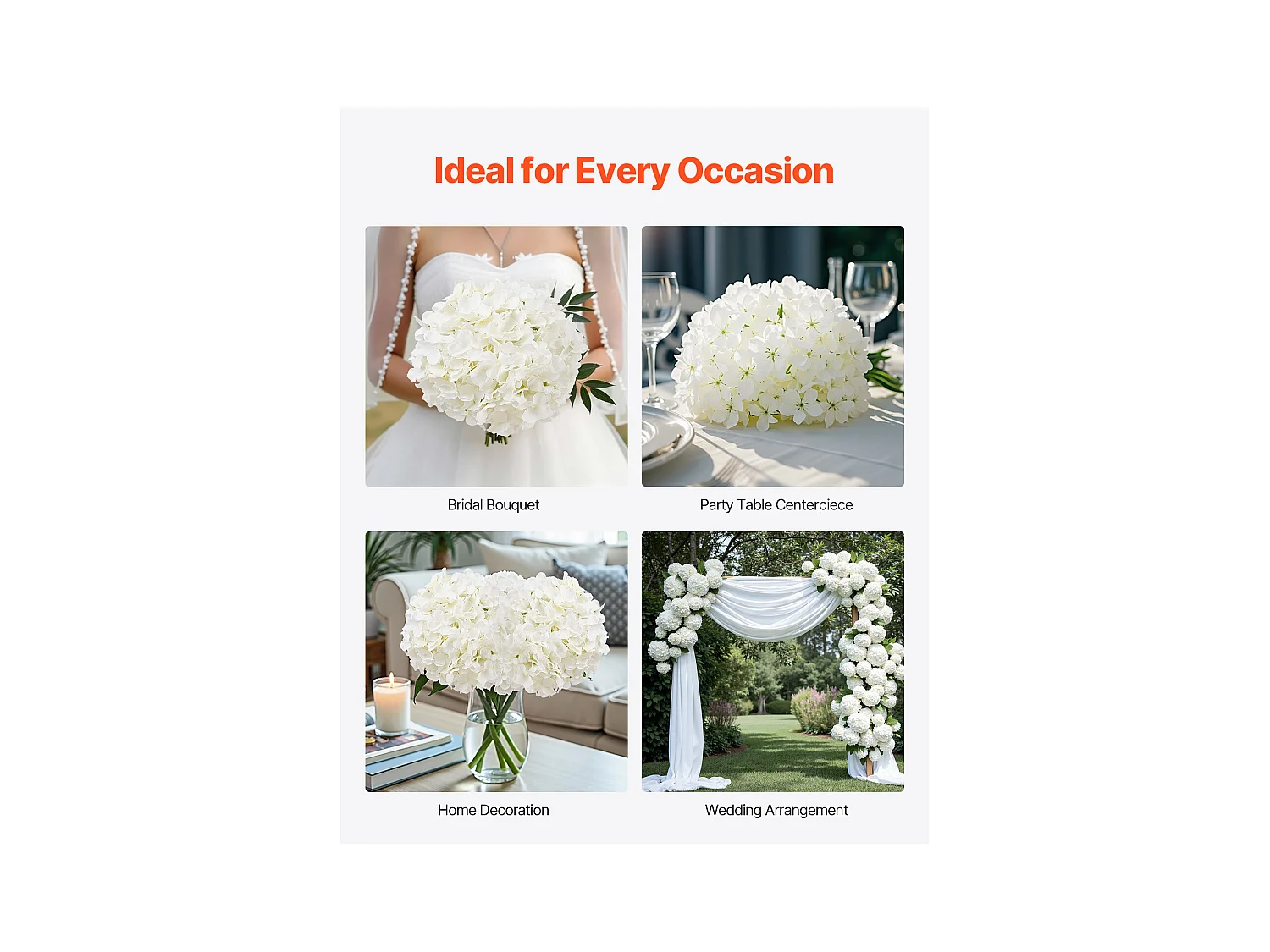 Hortensia Artificielle SucceBuy Fleurs Artificielles 250 mm, Bouquets de Fausses Fleurs Aspect Réaliste avec Tête 152,4 mm, Lot de 105, Blanc