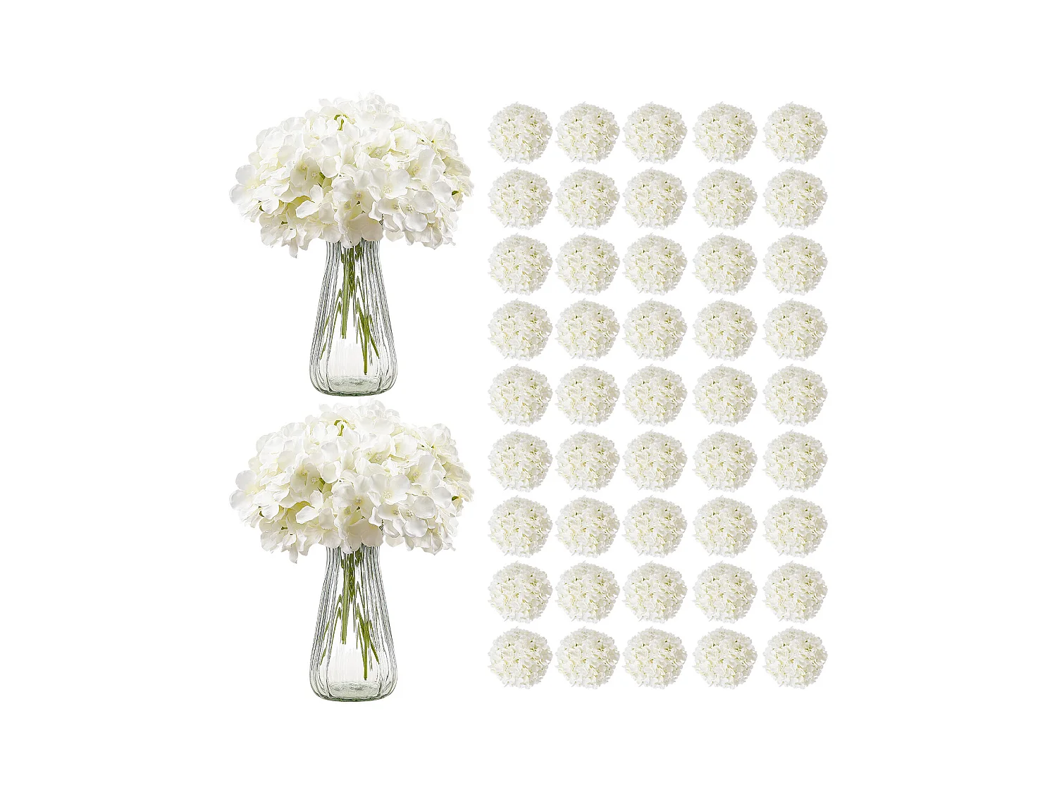 Hortensia Artificielle SucceBuy Fleurs Artificielles 250 mm, Bouquets de Fausses Fleurs Aspect Réaliste avec Tête 152,4 mm, Lot de 105, Blanc