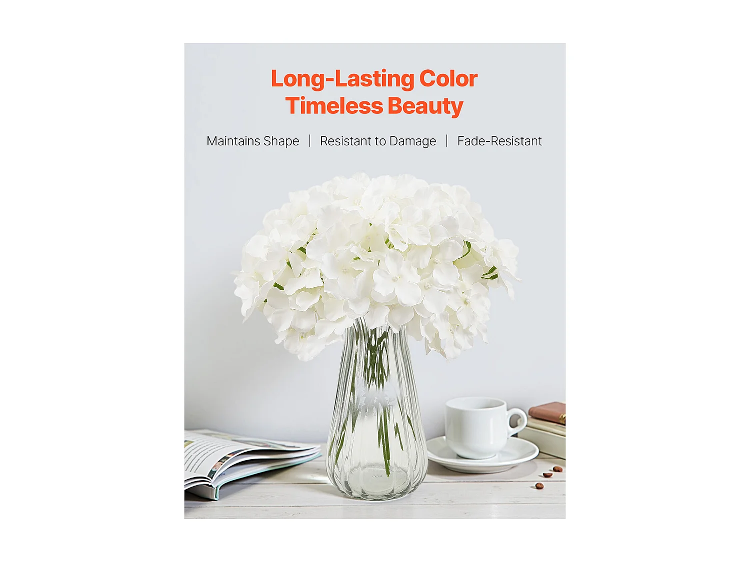 Hortensia Artificielle SucceBuy Fleurs Artificielles 250 mm, Bouquets de Fausses Fleurs Aspect Réaliste avec Tête 152,4 mm, Lot de 105, Blanc