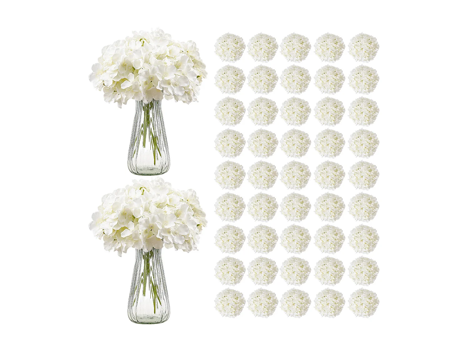 Hortensia Artificielle SucceBuy Fleurs Artificielles 250 mm, Bouquets de Fausses Fleurs Aspect Réaliste avec Tête 152,4 mm, Lot de 105, Blanc