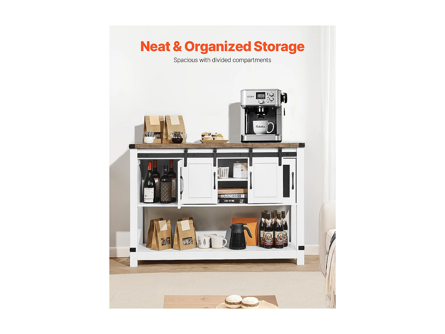 Meubel voor Cafébar SucceBuy, 120 x 39,8 x 83 cm, 4 Niveaus met Schuifdeuren en Metalen Handgrepen