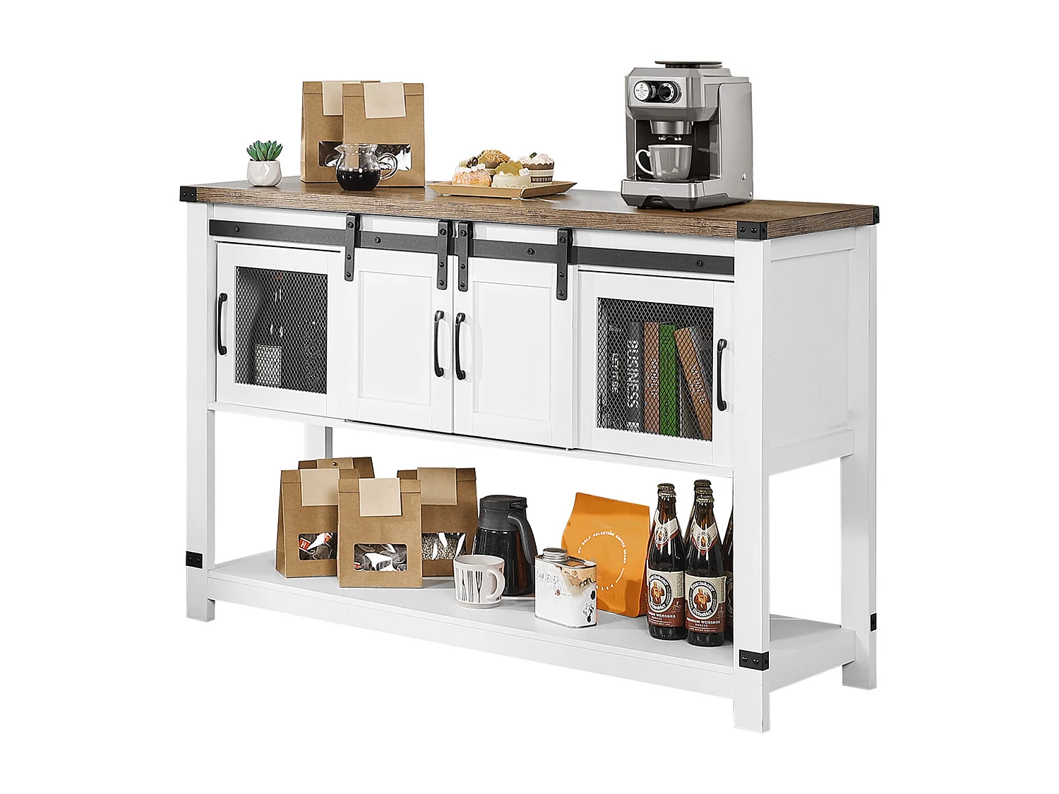 Meubel voor Cafébar SucceBuy, 120 x 39,8 x 83 cm, 4 Niveaus met Schuifdeuren en Metalen Handgrepen
