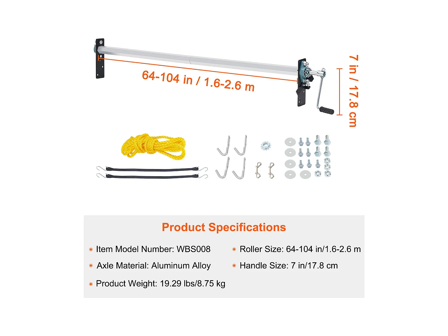 Kit de Rouleau de Bâche SucceBuy à Traction Manuelle pour Remorque de Camion à Benne Basculante, 163cm à 264cm de Large