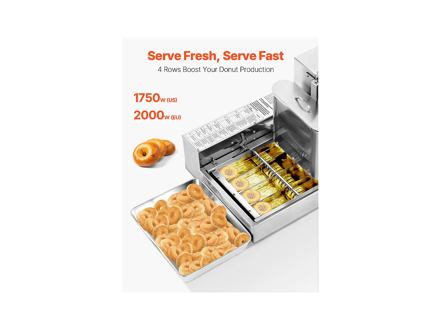 Máquina Automática Comercial para Donuts SucceBuy Aparelho Elétrico para Donuts com 4 Fileiras, Alta Potência, 240 Unidades/Hora, Funil de 3 L