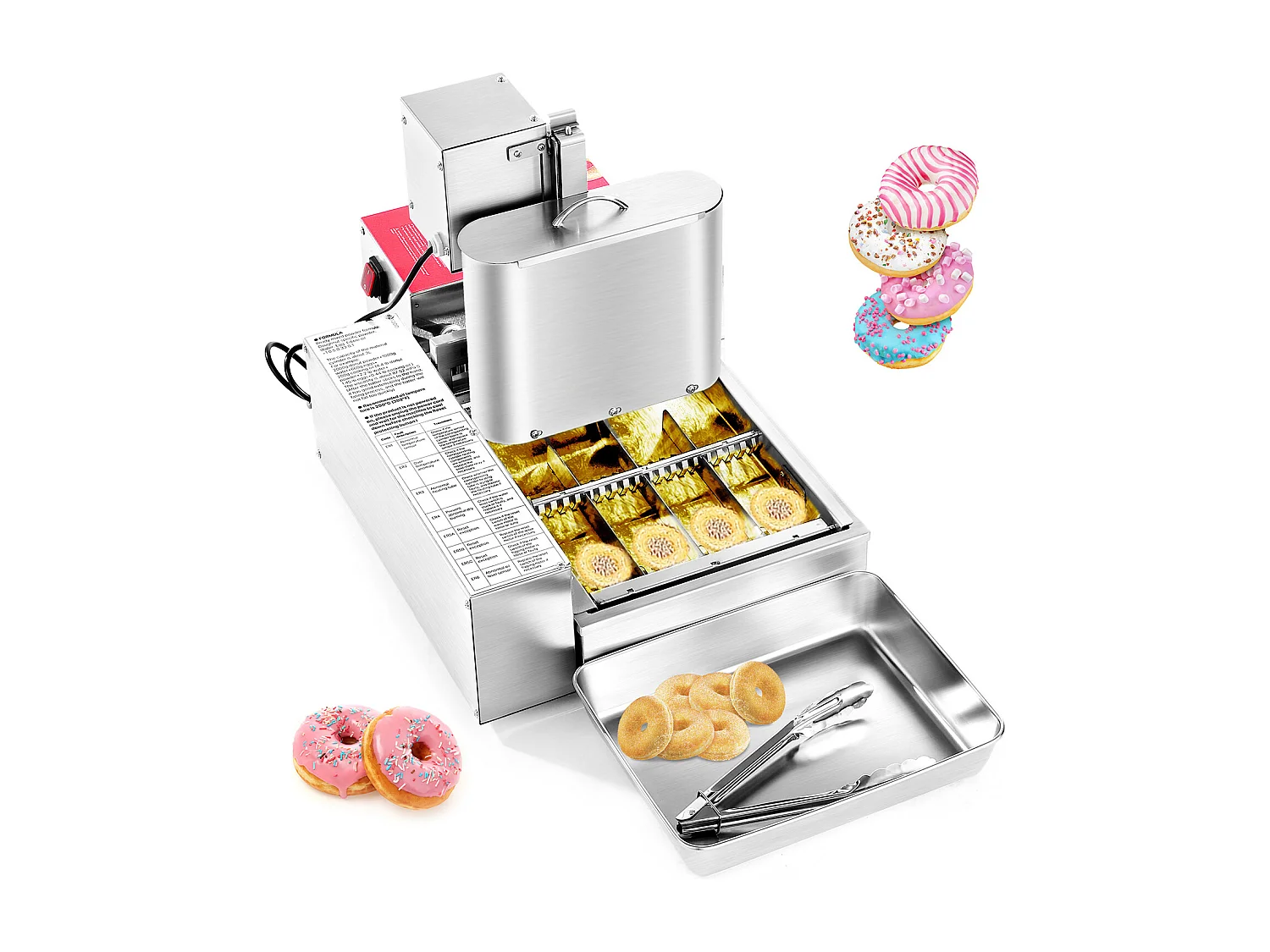 Automatyczna Maszyna do Pączków SucceBuy Elektryczna Maszyna do Pączków z 4 Rzędami, Duża Moc, 240 Sztuk/Godzinę, Zbiornik o Pojemności 3 l