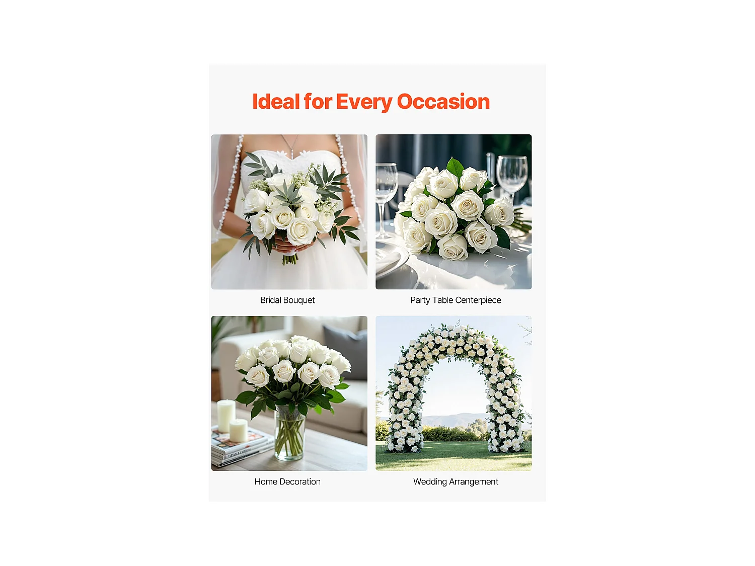 Rose Artificielle SucceBuy Fleurs Artificielles 508 mm, Bouquets de Fausses Fleurs Aspect Réaliste avec Tête de Rose 70 mm, Lot de 60, Blanc