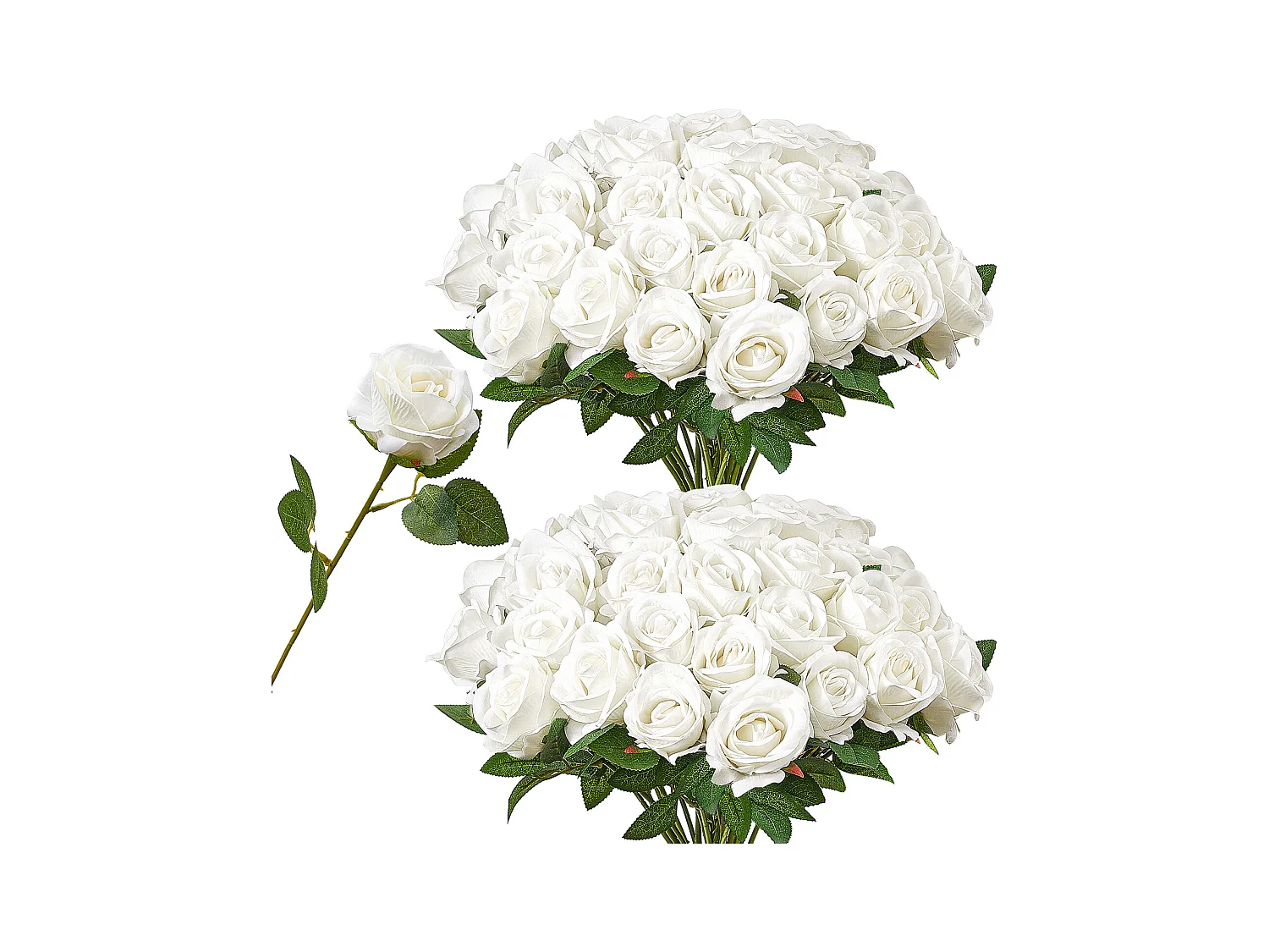 Rose Artificielle SucceBuy Fleurs Artificielles 508 mm, Bouquets de Fausses Fleurs Aspect Réaliste avec Tête de Rose 70 mm, Lot de 60, Blanc