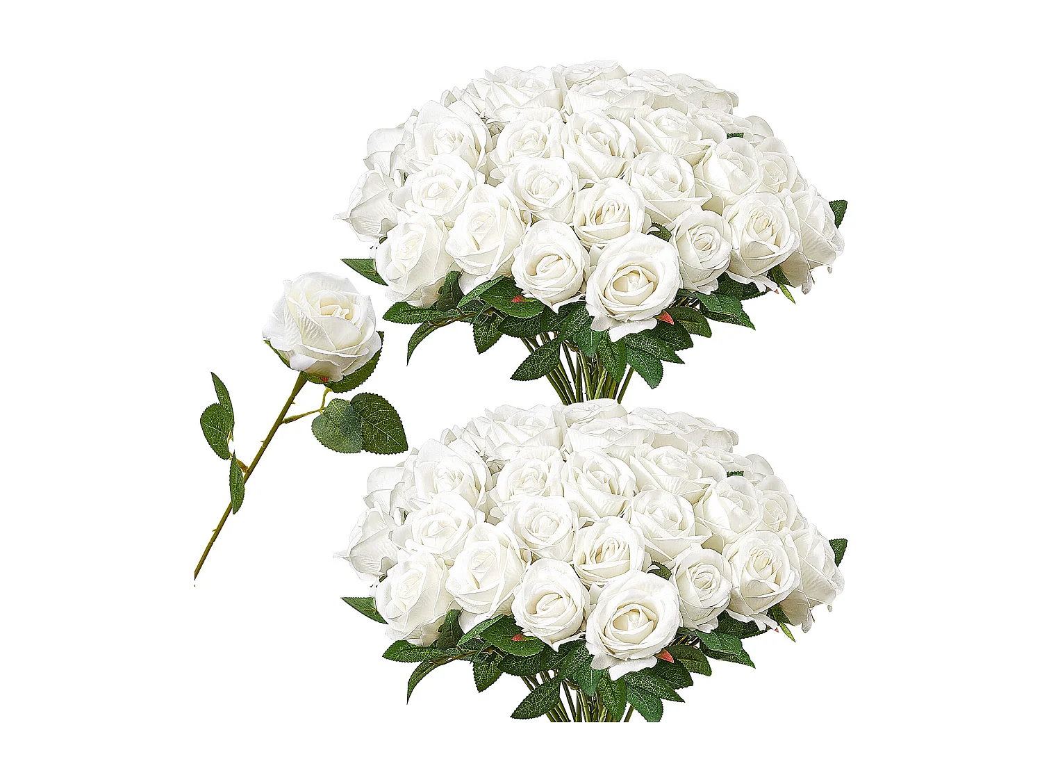 Rose Artificielle SucceBuy Fleurs Artificielles 508 mm, Bouquets de Fausses Fleurs Aspect Réaliste avec Tête de Rose 70 mm, Lot de 60, Blanc