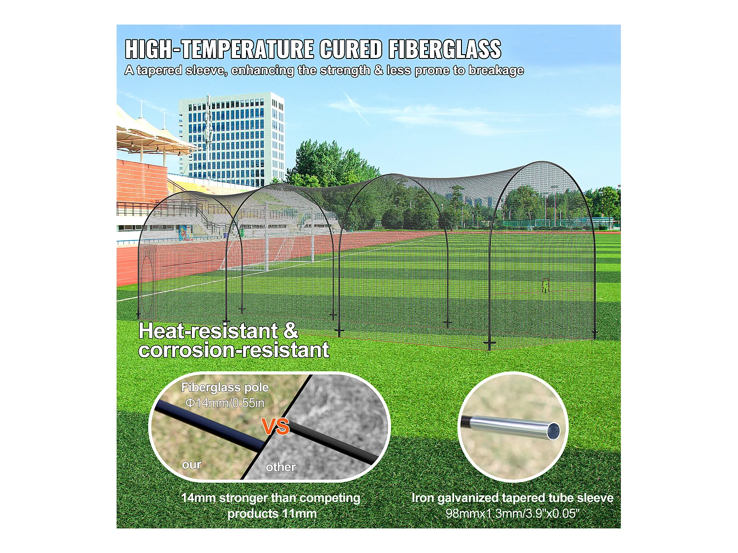 Filet et Cadre de Cage de Frappe de Baseball et de Softball SucceBuy, 12,2 m, pour Environnements Intérieurs et Extérieurs