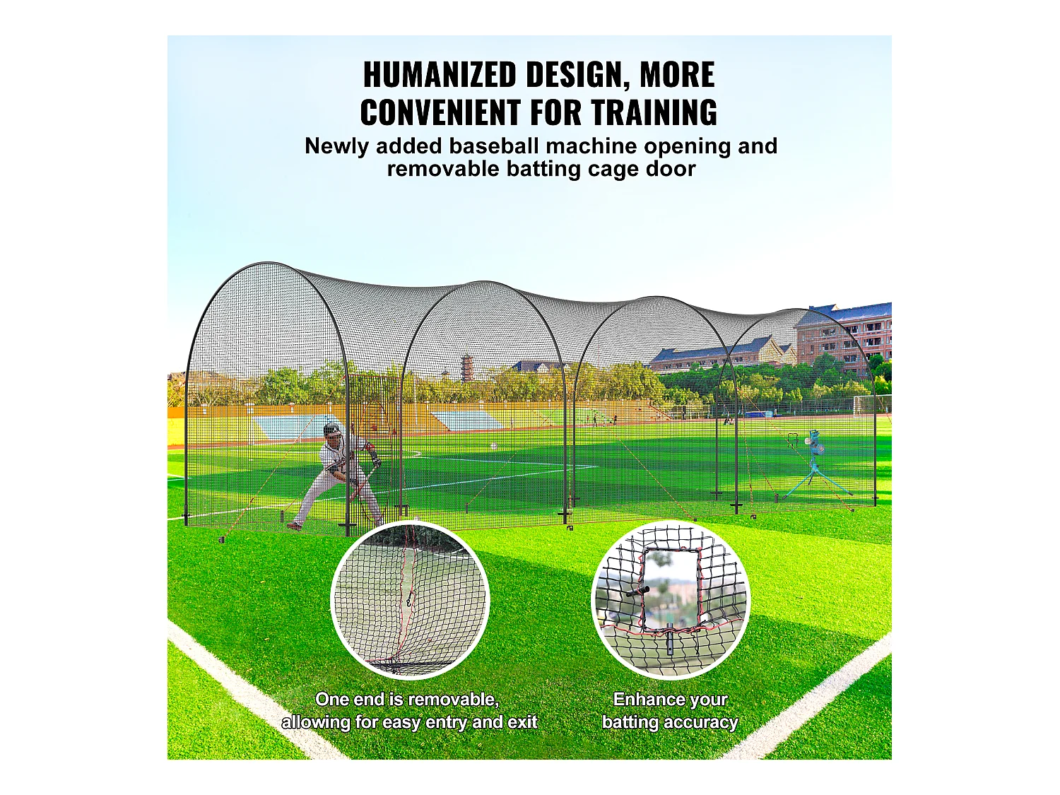 Filet et Cadre de Cage de Frappe de Baseball et de Softball SucceBuy, 12,2 m, pour Environnements Intérieurs et Extérieurs