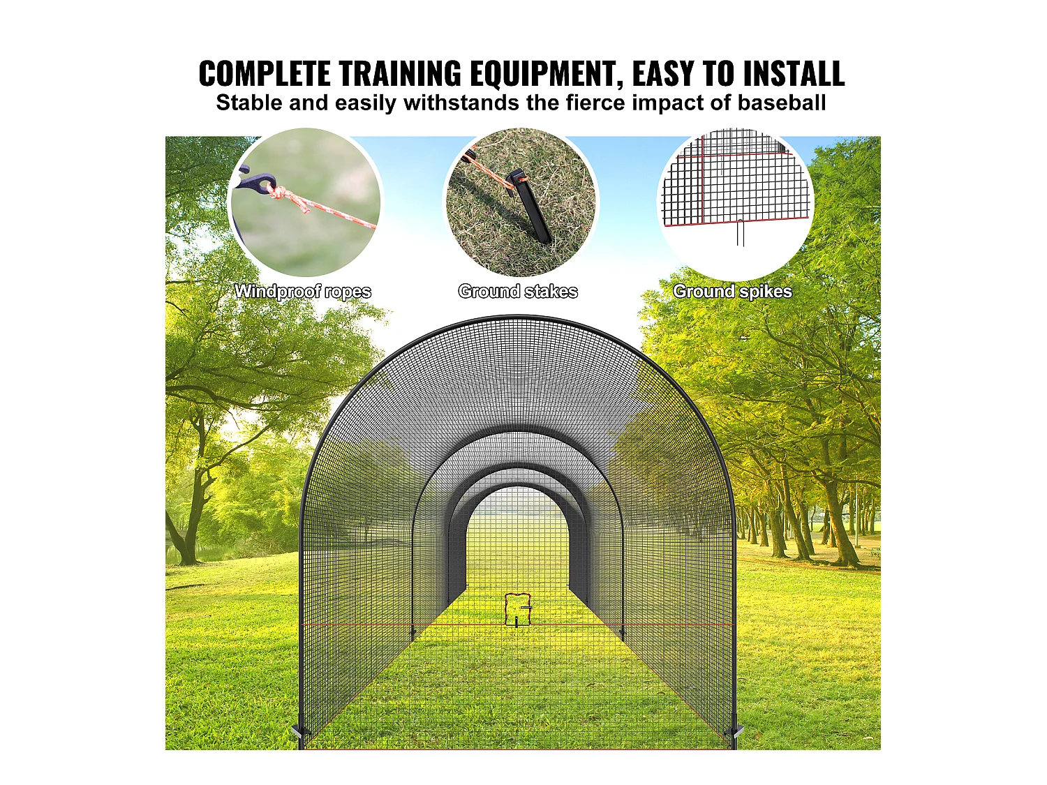 Filet et Cadre de Cage de Frappe de Baseball et de Softball SucceBuy, 12,2 m, pour Environnements Intérieurs et Extérieurs