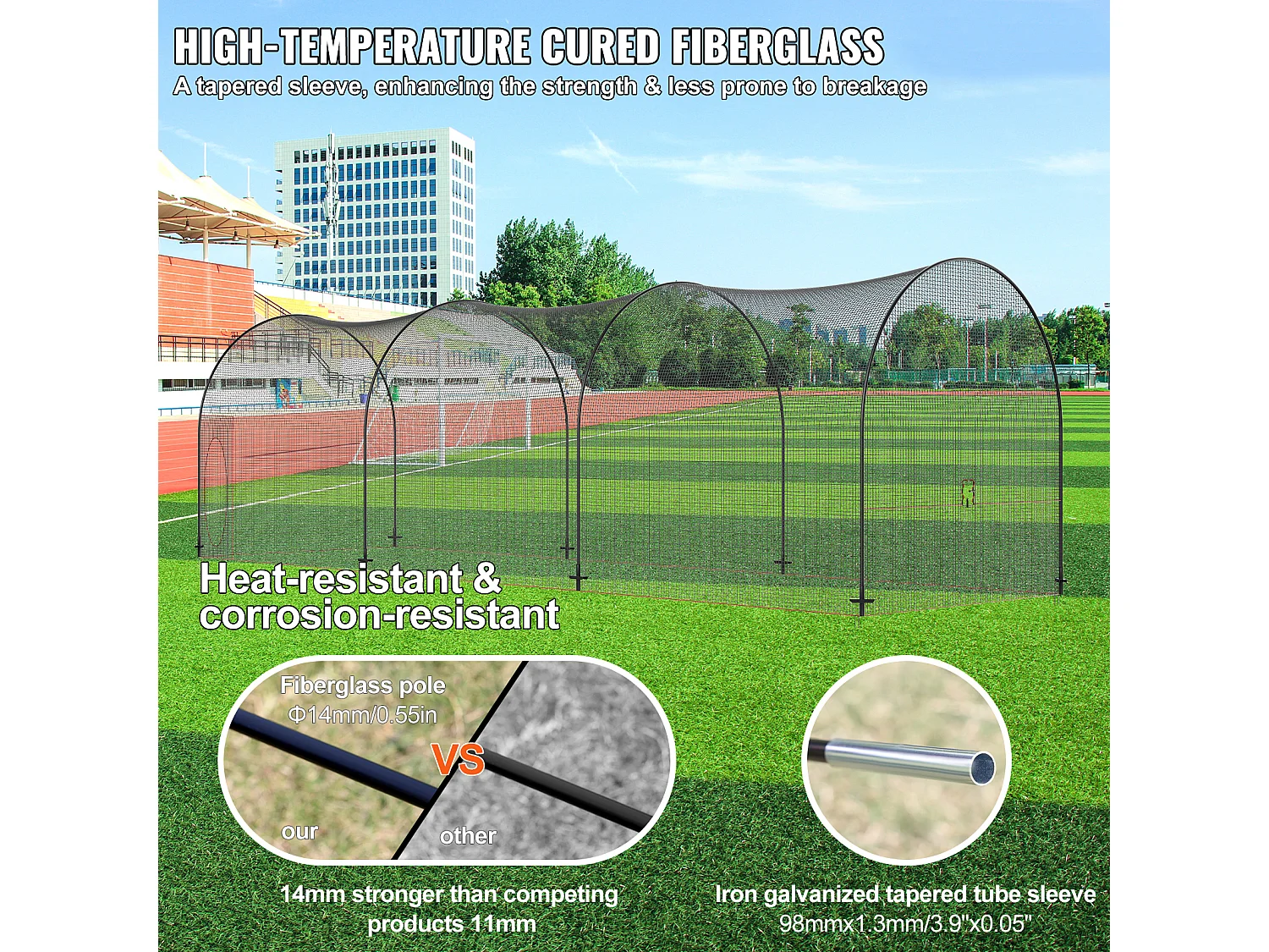 Filet et Cadre de Cage de Frappe de Baseball et de Softball SucceBuy, 12,2 m, pour Environnements Intérieurs et Extérieurs