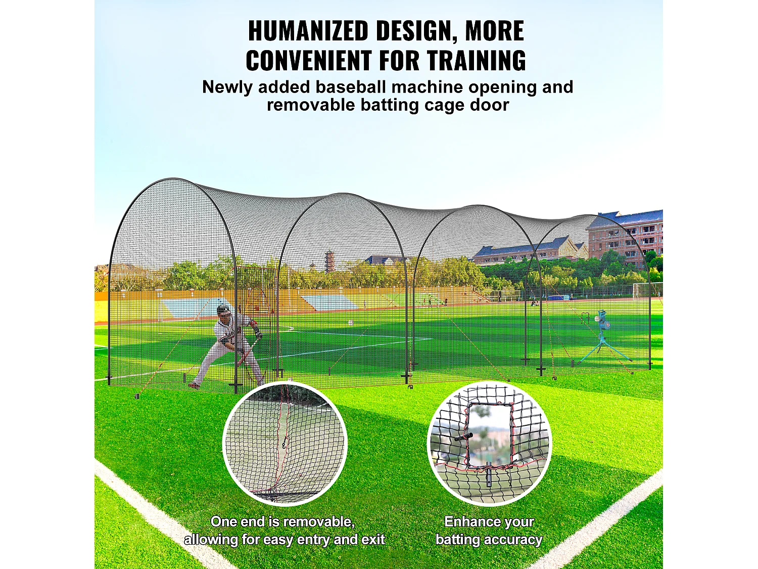 Filet et Cadre de Cage de Frappe de Baseball et de Softball SucceBuy, 12,2 m, pour Environnements Intérieurs et Extérieurs