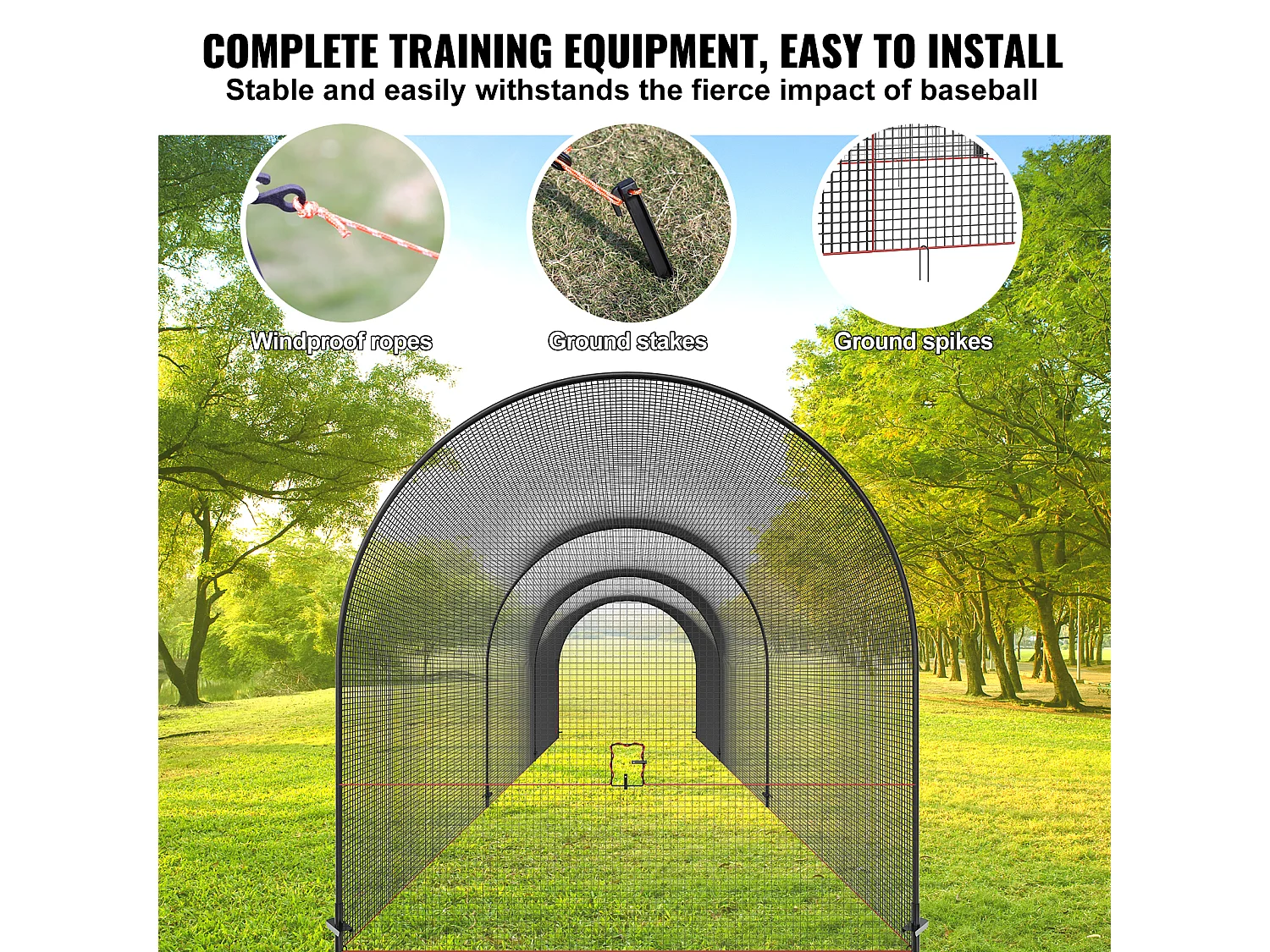 Filet et Cadre de Cage de Frappe de Baseball et de Softball SucceBuy, 12,2 m, pour Environnements Intérieurs et Extérieurs