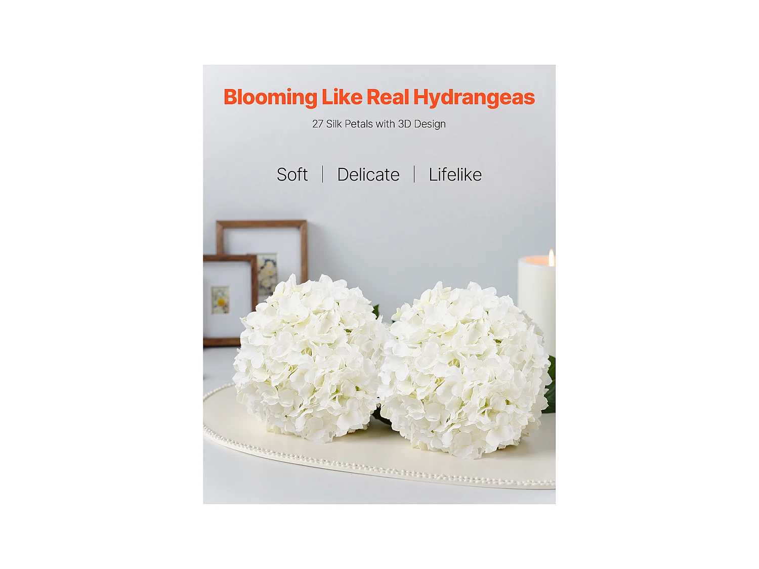 Hortensia Artificielle SucceBuy Fleurs Artificielles 250 mm, Bouquets de Fausses Fleurs Aspect Réaliste avec Tête 152,4 mm, Lot de 65, Blanc