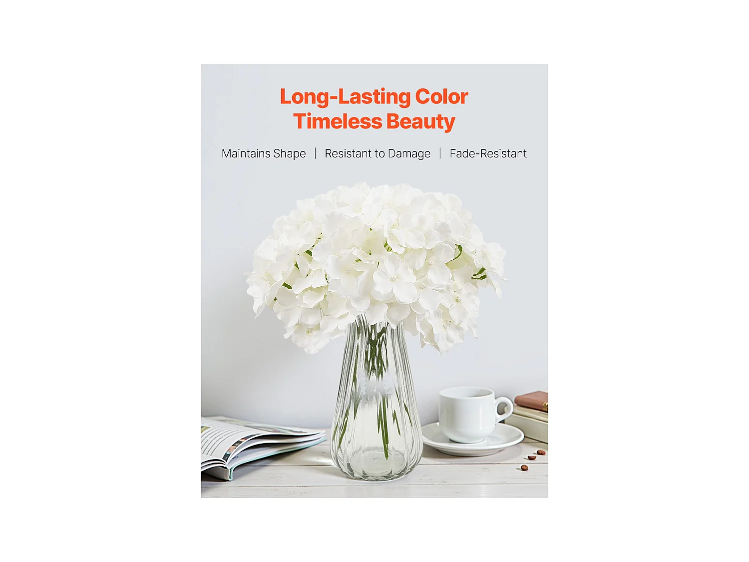 Hortensia Artificielle SucceBuy Fleurs Artificielles 250 mm, Bouquets de Fausses Fleurs Aspect Réaliste avec Tête 152,4 mm, Lot de 65, Blanc