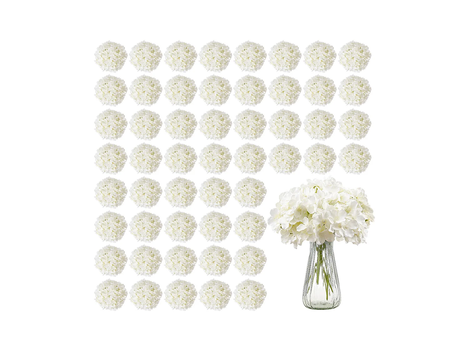 Hortensia Artificielle SucceBuy Fleurs Artificielles 250 mm, Bouquets de Fausses Fleurs Aspect Réaliste avec Tête 152,4 mm, Lot de 65, Blanc