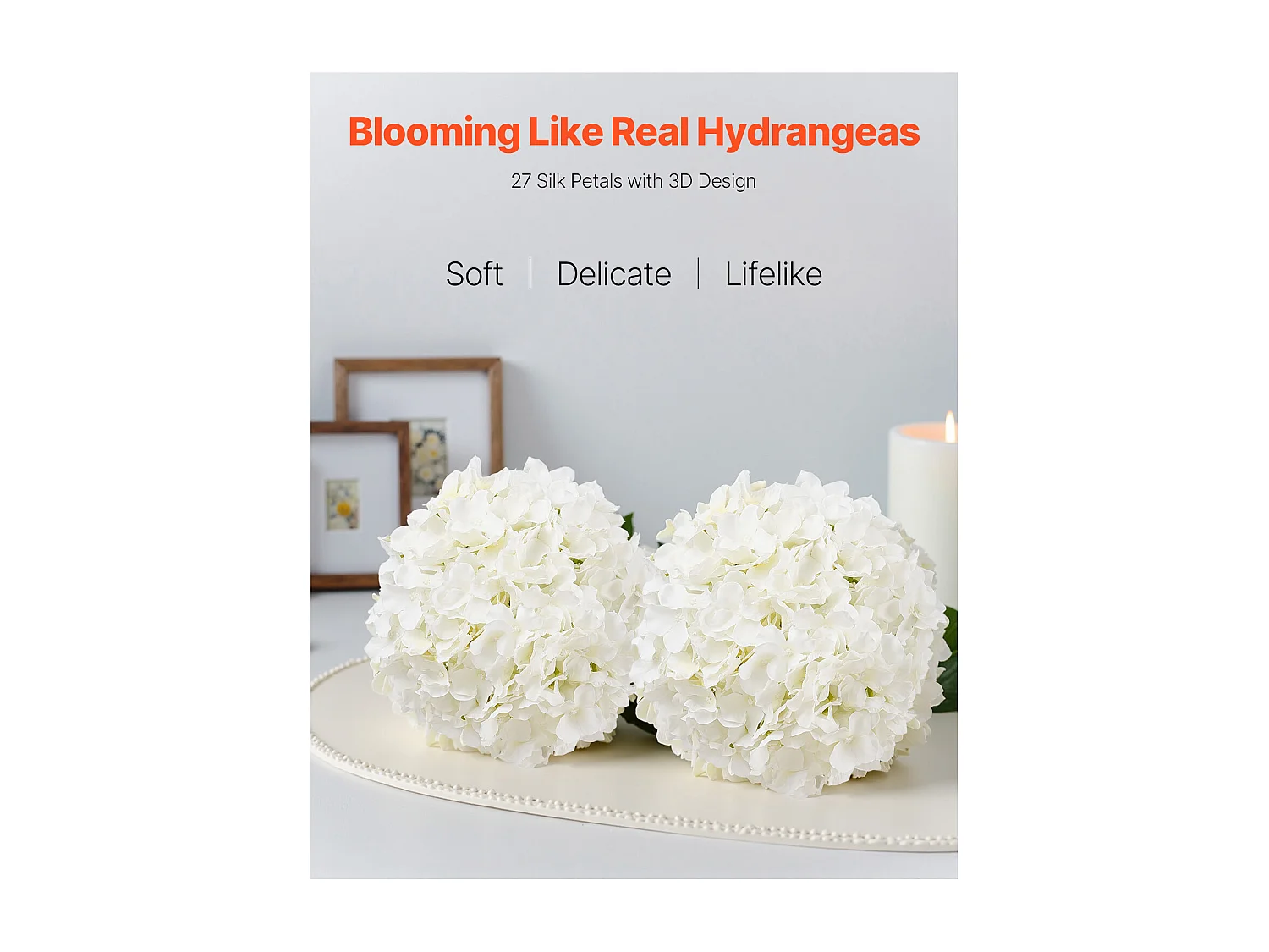 Hortensia Artificielle SucceBuy Fleurs Artificielles 250 mm, Bouquets de Fausses Fleurs Aspect Réaliste avec Tête 152,4 mm, Lot de 65, Blanc