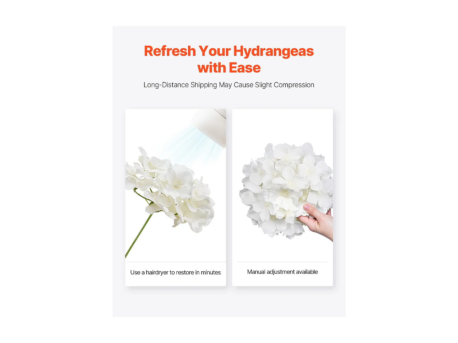 Hortensia Artificielle SucceBuy Fleurs Artificielles 250 mm, Bouquets de Fausses Fleurs Aspect Réaliste avec Tête 152,4 mm, Lot de 65, Blanc