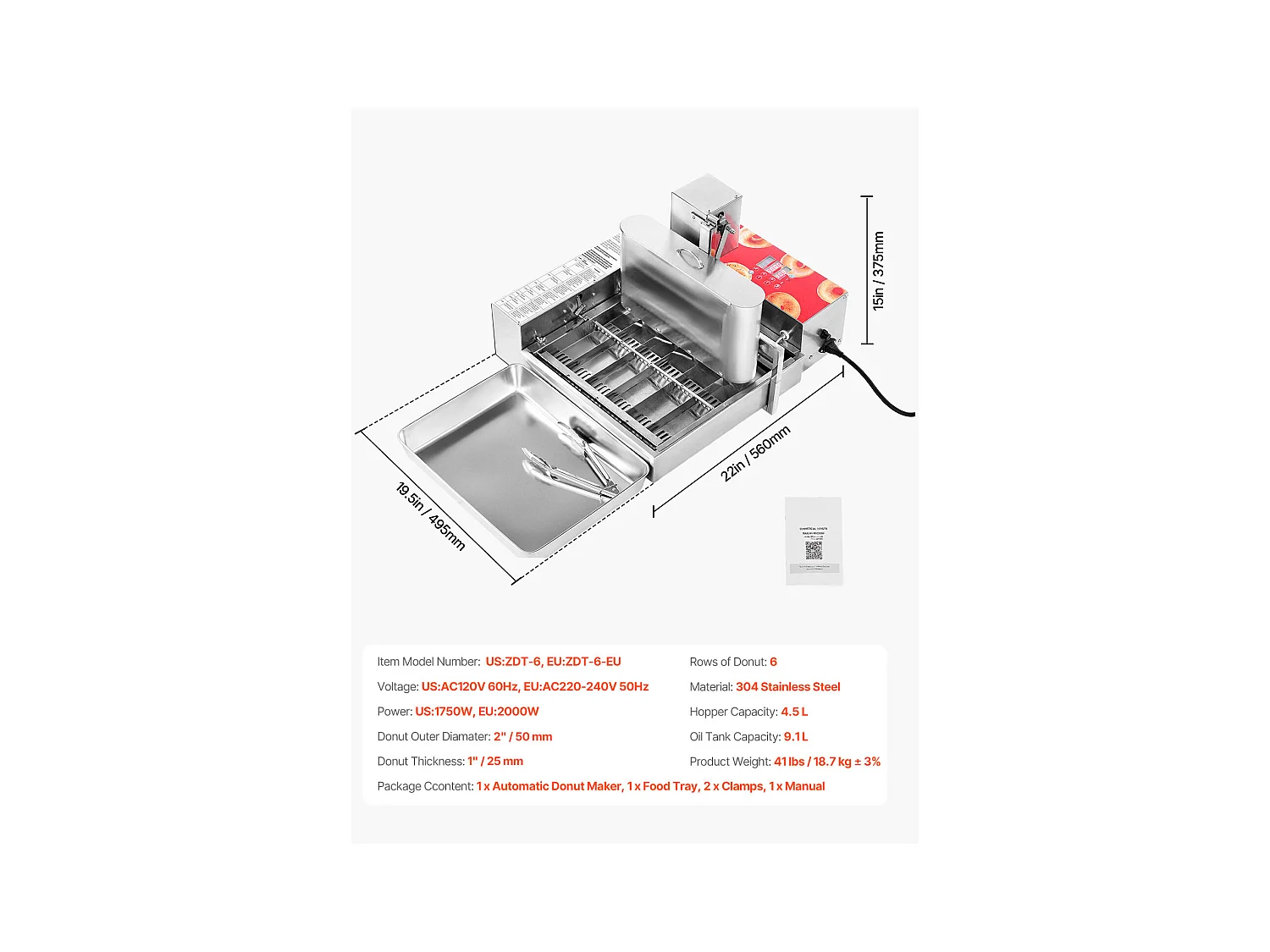 Máquina Automática Comercial para Donuts SucceBuy Aparelho Elétrico para Donuts com 6 Fileiras, Alta Potência, 360 Unidades/Hora, Funil de 4,5 L