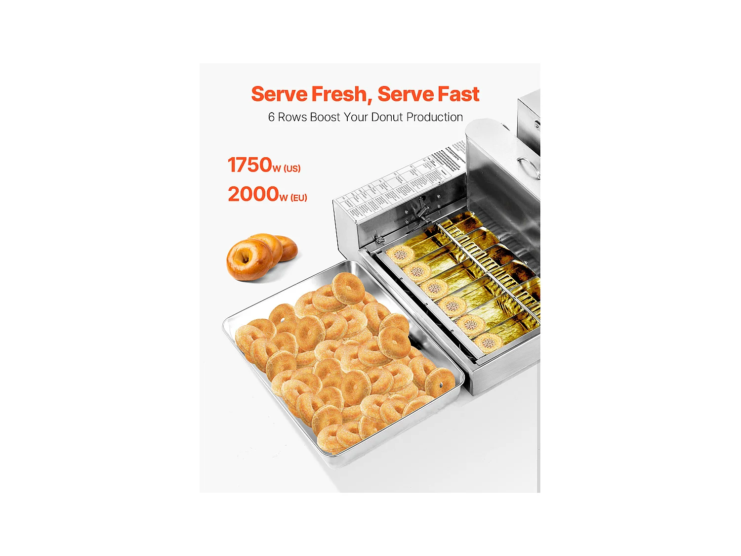 Máquina Automática Comercial para Donuts SucceBuy Aparelho Elétrico para Donuts com 6 Fileiras, Alta Potência, 360 Unidades/Hora, Funil de 4,5 L