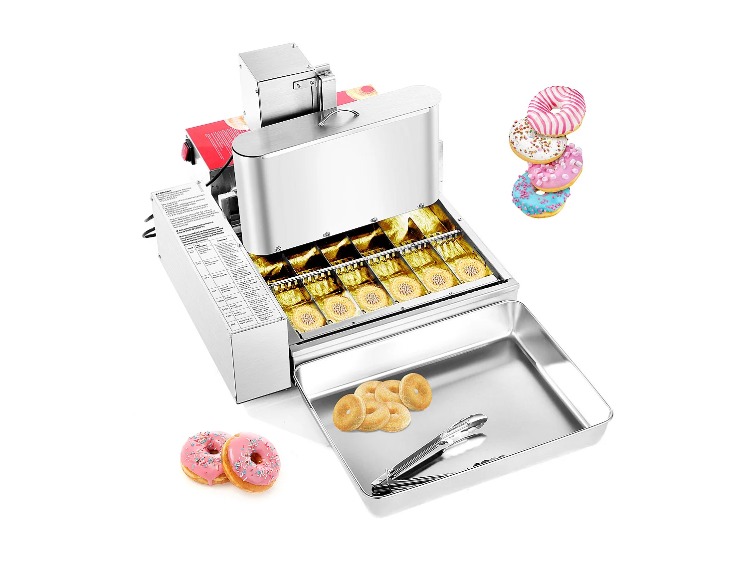 Máquina Automática Comercial para Donuts SucceBuy Aparelho Elétrico para Donuts com 6 Fileiras, Alta Potência, 360 Unidades/Hora, Funil de 4,5 L