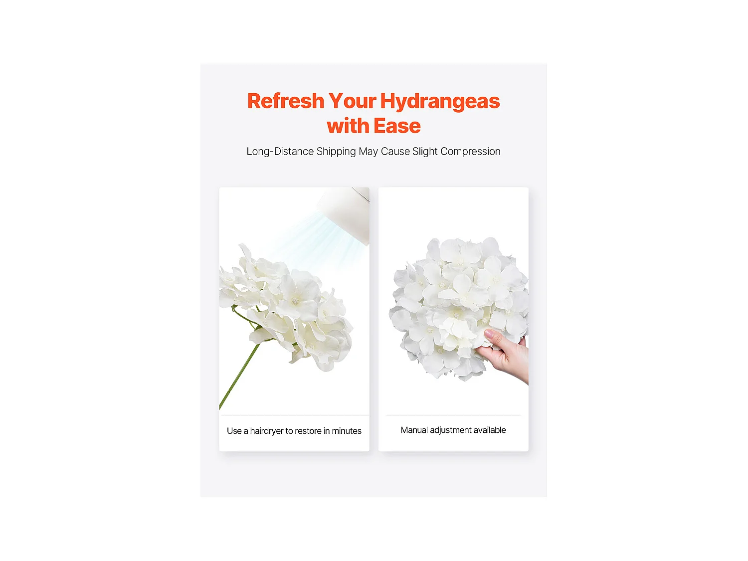 Hortensia Artificielle SucceBuy Fleurs Artificielles 250 mm, Bouquets de Fausses Fleurs Aspect Réaliste avec Tête 152,4 mm, Lot de 305, Blanc