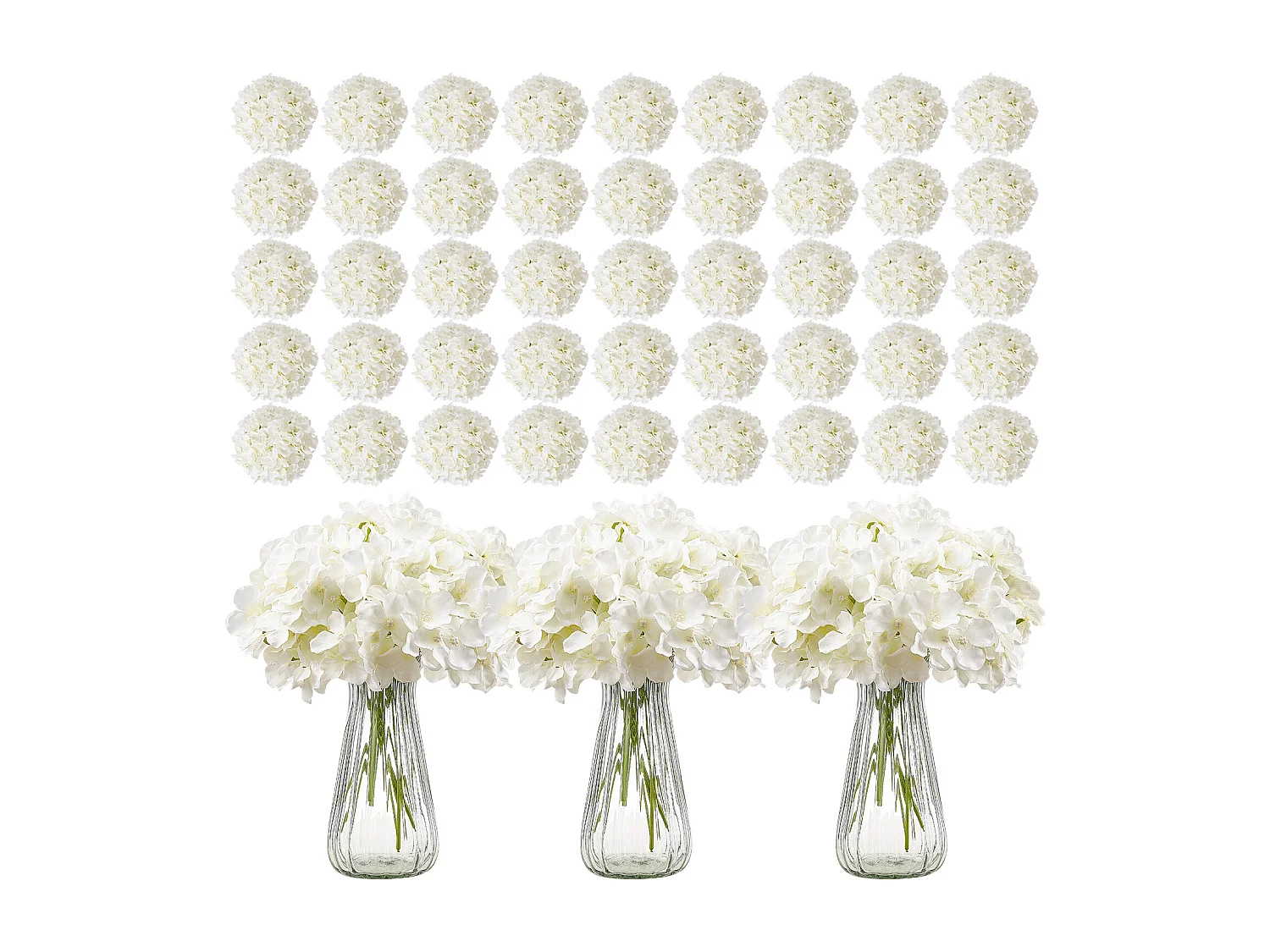 Hortensia Artificielle SucceBuy Fleurs Artificielles 250 mm, Bouquets de Fausses Fleurs Aspect Réaliste avec Tête 152,4 mm, Lot de 305, Blanc