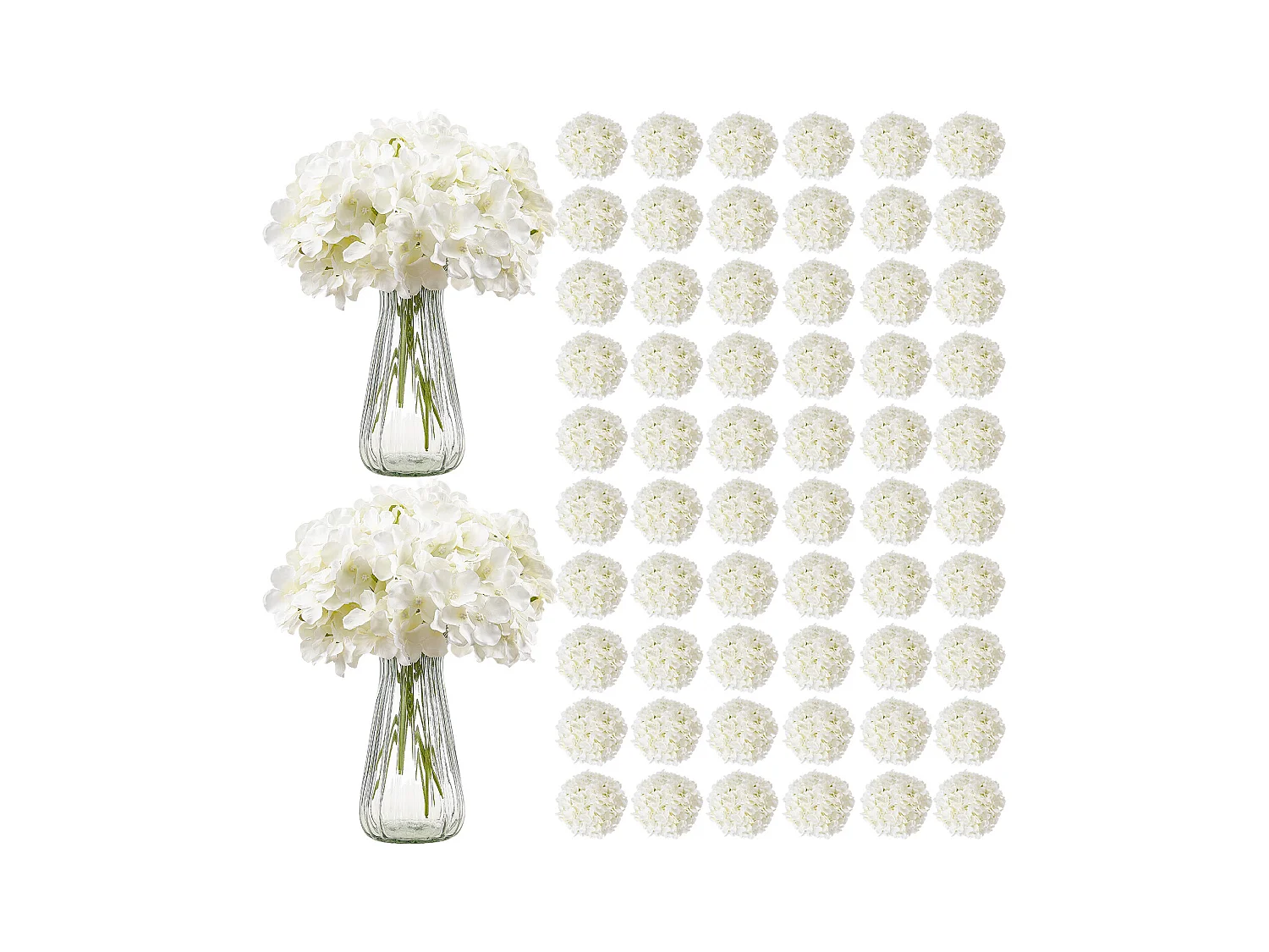 Hortensia Artificielle SucceBuy Fleurs Artificielles 250 mm, Bouquets de Fausses Fleurs Aspect Réaliste avec Tête 152,4 mm, Lot de 205, Blanc