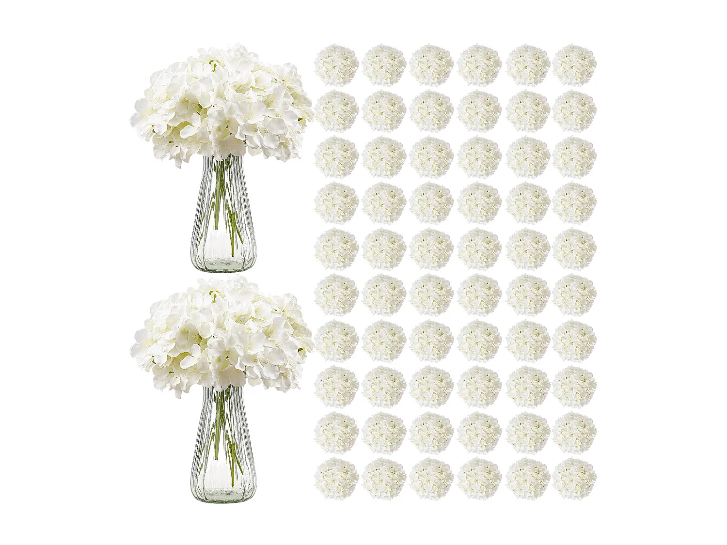 Hortensia Artificielle SucceBuy Fleurs Artificielles 250 mm, Bouquets de Fausses Fleurs Aspect Réaliste avec Tête 152,4 mm, Lot de 205, Blanc