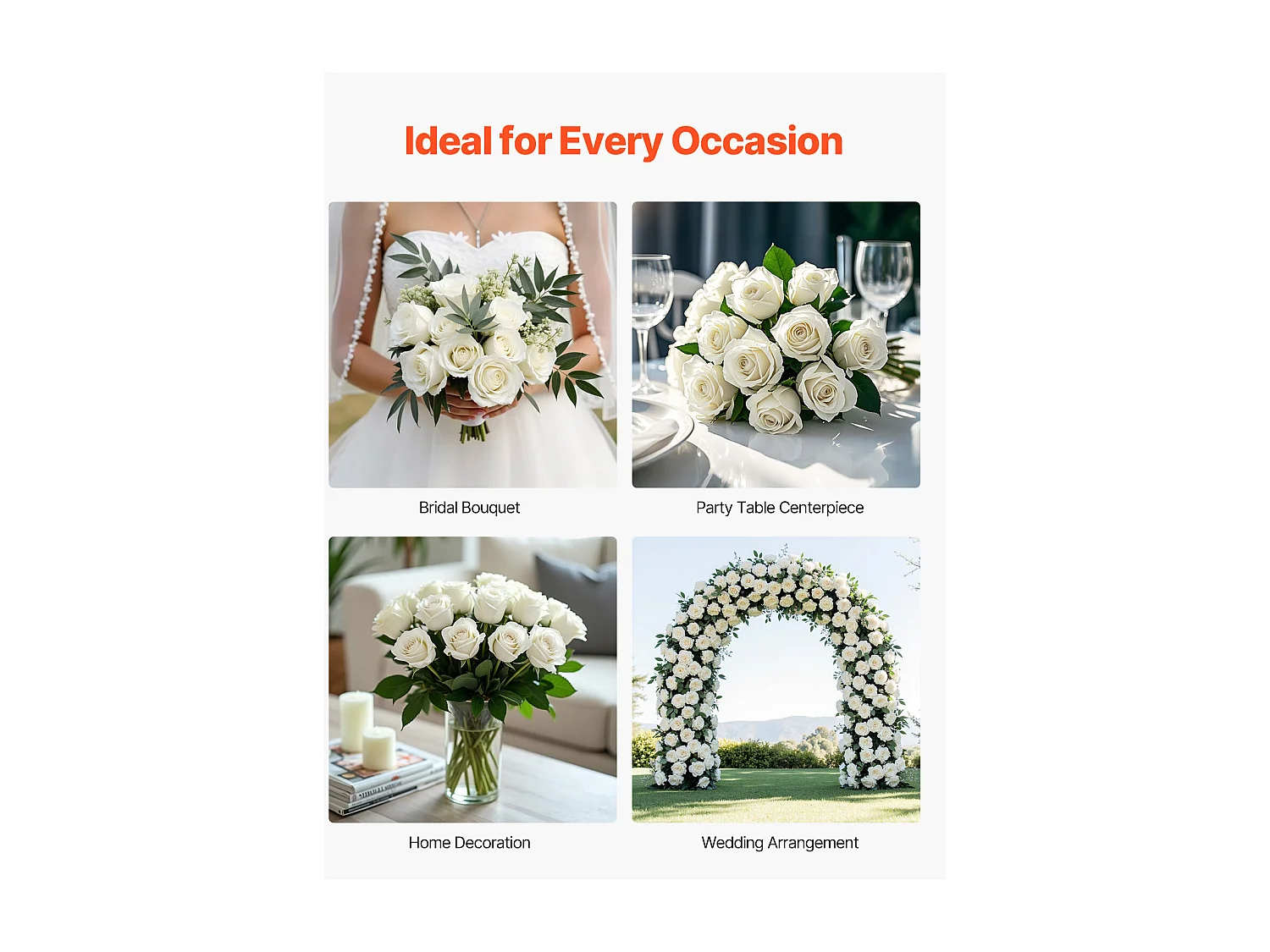 Rose Artificielle SucceBuy Fleurs Artificielles 508 mm, Bouquets de Fausses Fleurs Aspect Réaliste avec Tête de Rose 70 mm, Lot de 120, Blanc