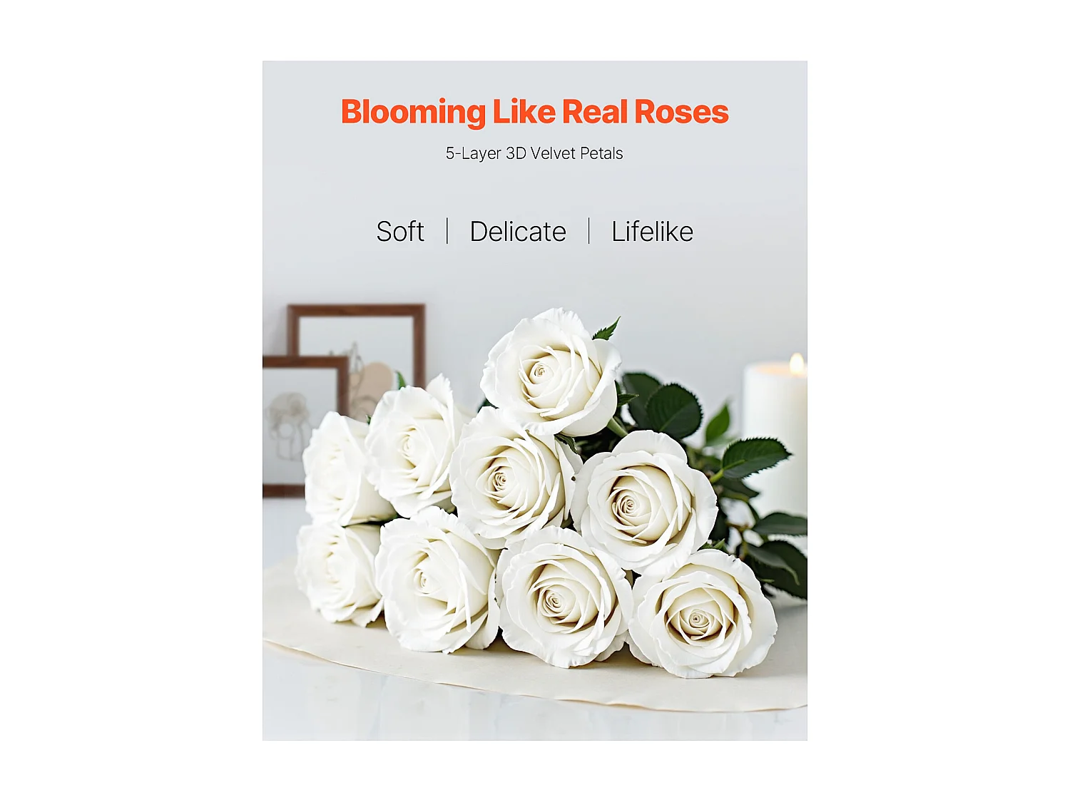 Rose Artificielle SucceBuy Fleurs Artificielles 508 mm, Bouquets de Fausses Fleurs Aspect Réaliste avec Tête de Rose 70 mm, Lot de 120, Blanc
