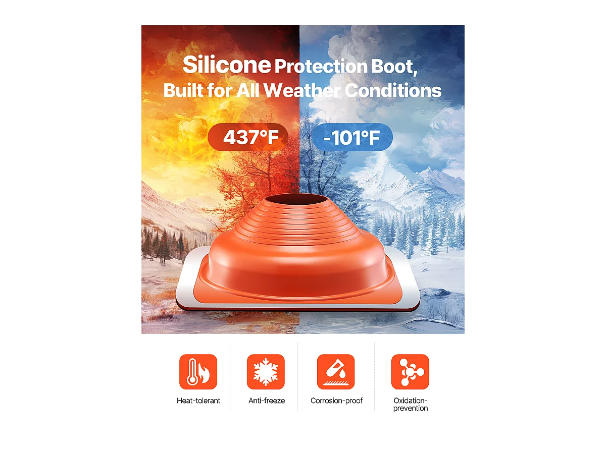 Solins de Toit SucceBuy Lot de 2 en Métal pour Tuyaux de 16cm à 30cm, Solin de Tuyau de Toiture Flexible en Silicone, pour les Cheminées, les Évents