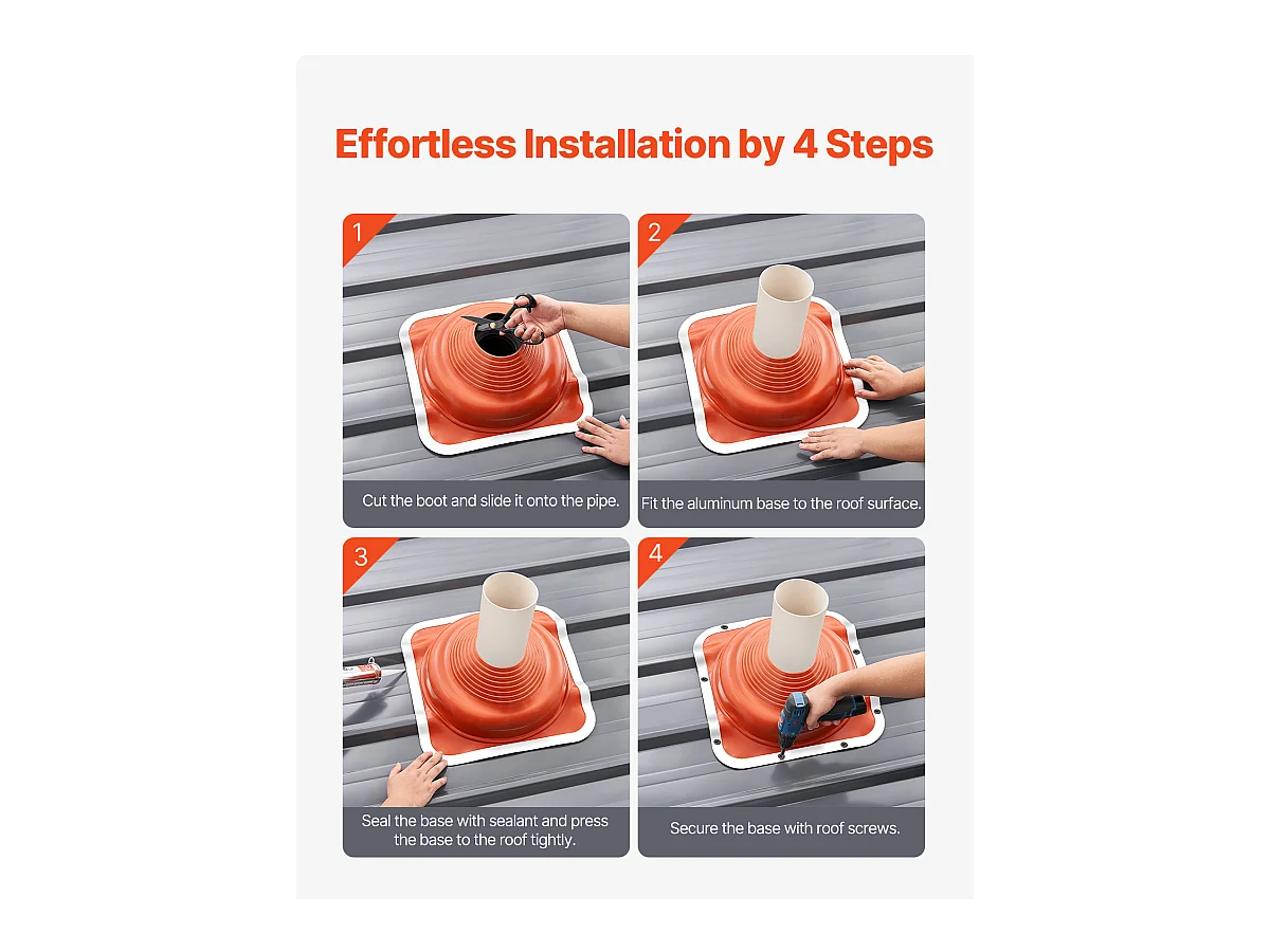 Solins de Toit SucceBuy Lot de 2 en Métal pour Tuyaux de 16cm à 30cm, Solin de Tuyau de Toiture Flexible en Silicone, pour les Cheminées, les Évents