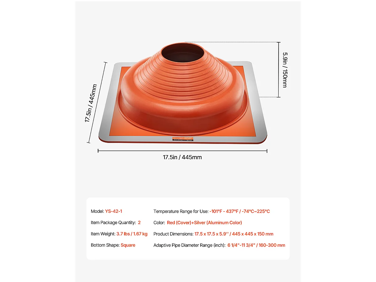 Solins de Toit SucceBuy Lot de 2 en Métal pour Tuyaux de 16cm à 30cm, Solin de Tuyau de Toiture Flexible en Silicone, pour les Cheminées, les Évents