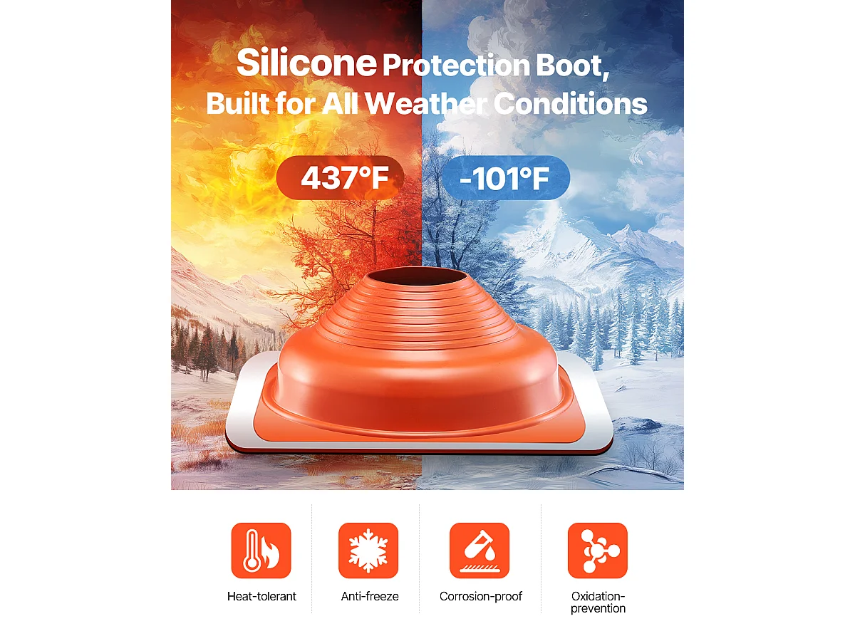 Solins de Toit SucceBuy Lot de 2 en Métal pour Tuyaux de 16cm à 30cm, Solin de Tuyau de Toiture Flexible en Silicone, pour les Cheminées, les Évents