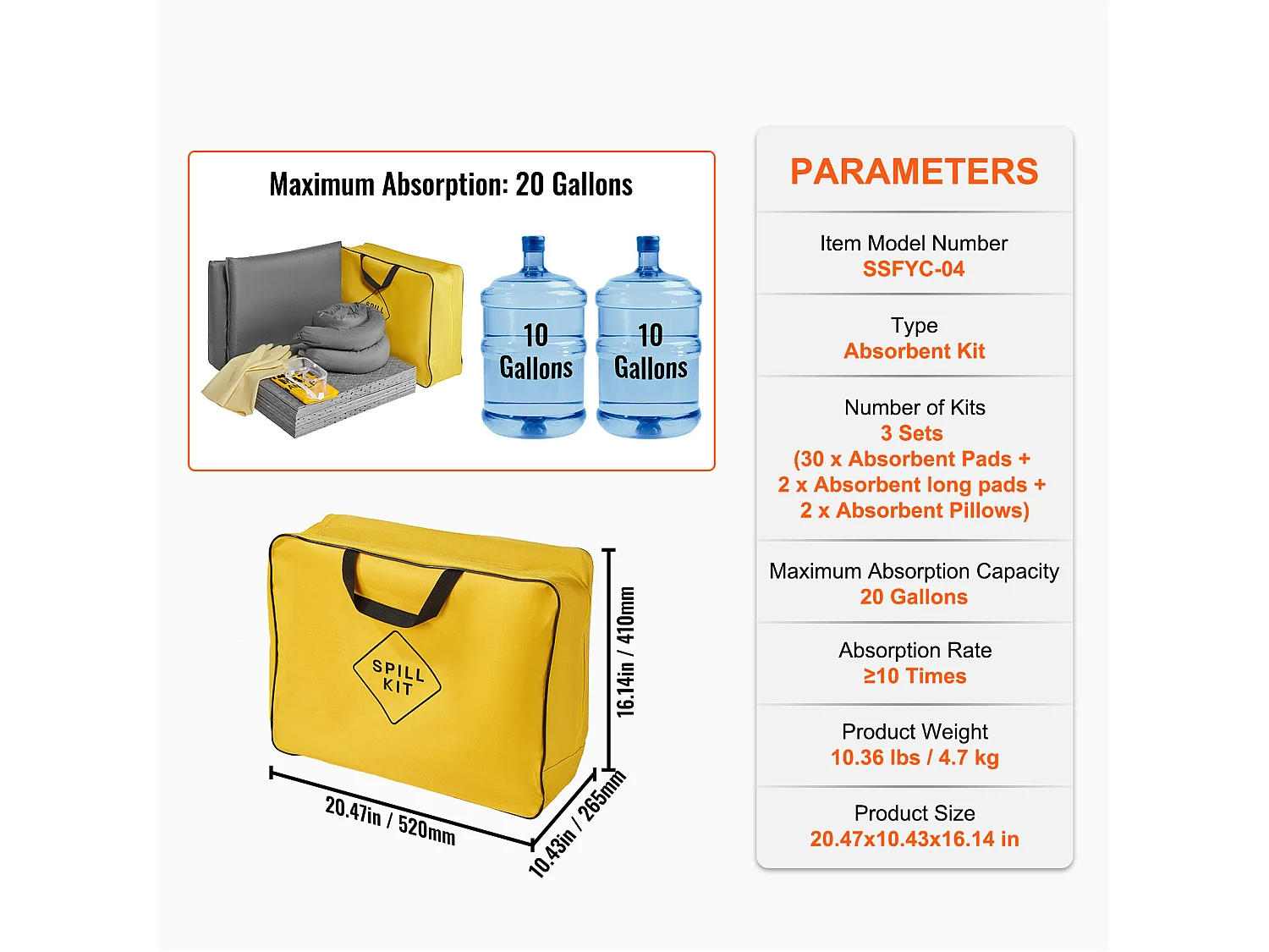 Kit Anti-Déversement Universel SucceBuy, Tampons Absorbants, Chaussettes, Oreillers, Fournitures de Contrôle des Déversements