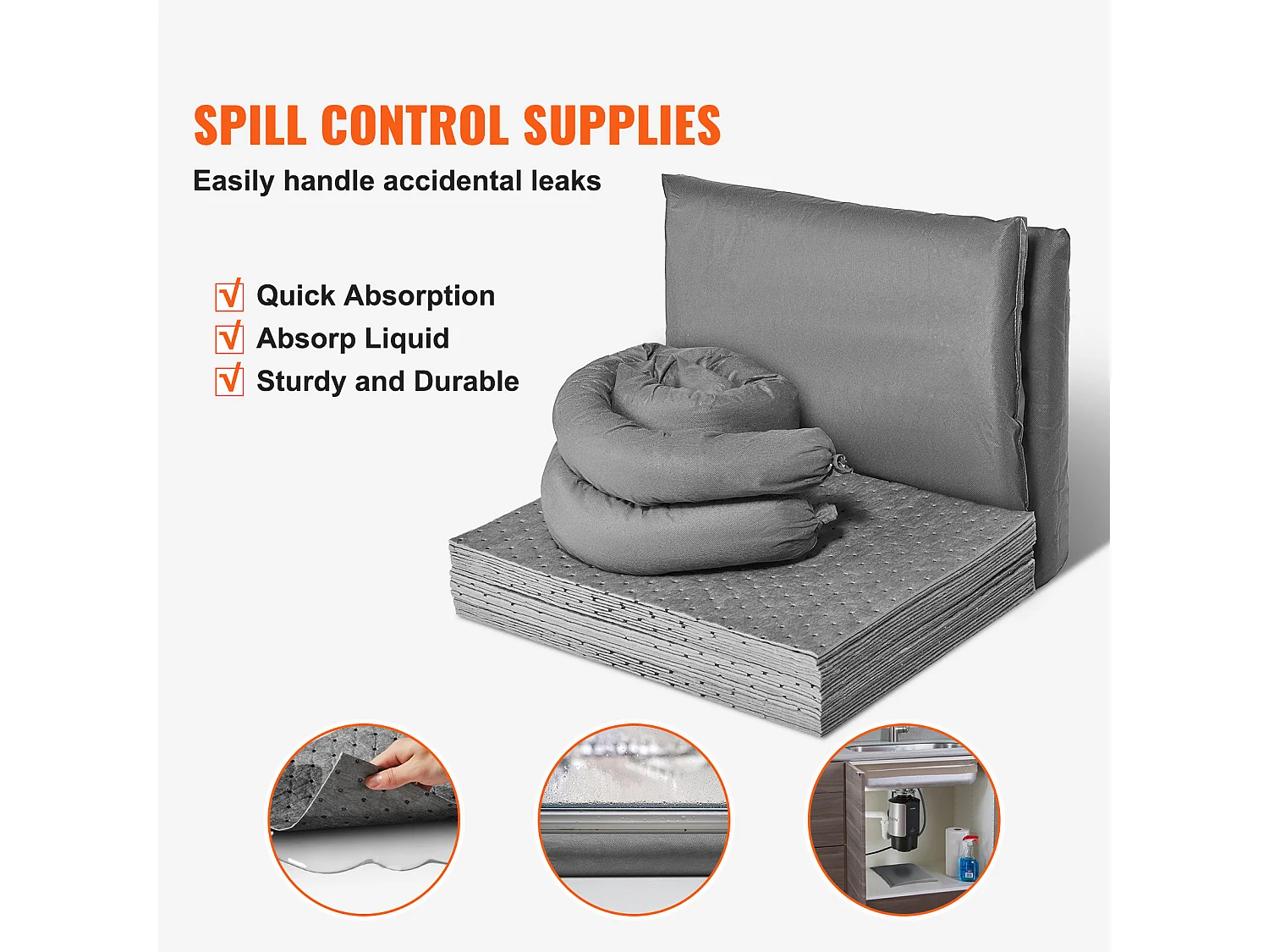 Kit Anti-Déversement Universel SucceBuy, Tampons Absorbants, Chaussettes, Oreillers, Fournitures de Contrôle des Déversements