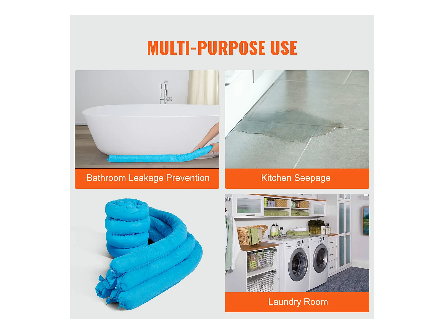 Tampons Absorbants Anti-Déversement, SucceBuy Chaussette Absorbante Universelle, 75,7 L, 7,6 × 120 cm, Absorbant l'Eau, 12 Pièces