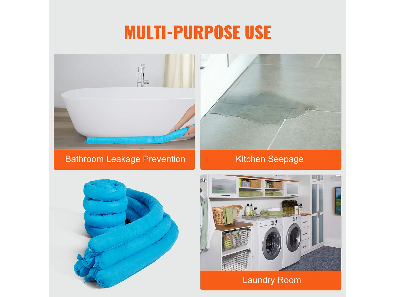 Tampons Absorbants Anti-Déversement, SucceBuy Chaussette Absorbante Universelle, 75,7 L, 7,6 × 120 cm, Absorbant l'Eau, 12 Pièces