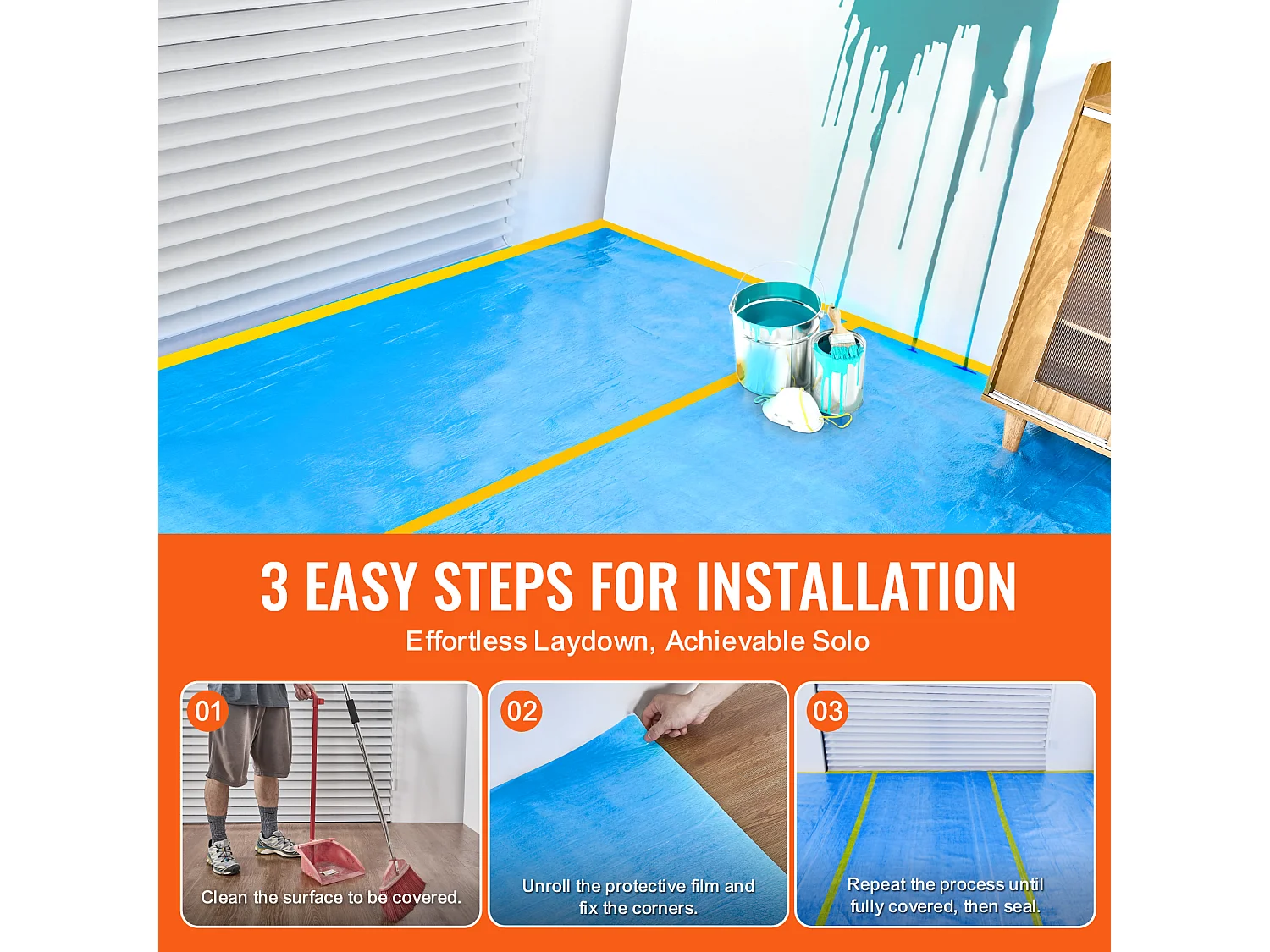 Film de Protection de Tapis SucceBuy, 101 x 2560 cm, Easy Cut Floor Shield, Compatible avec Toute une Gamme de Matériaux de Tapis