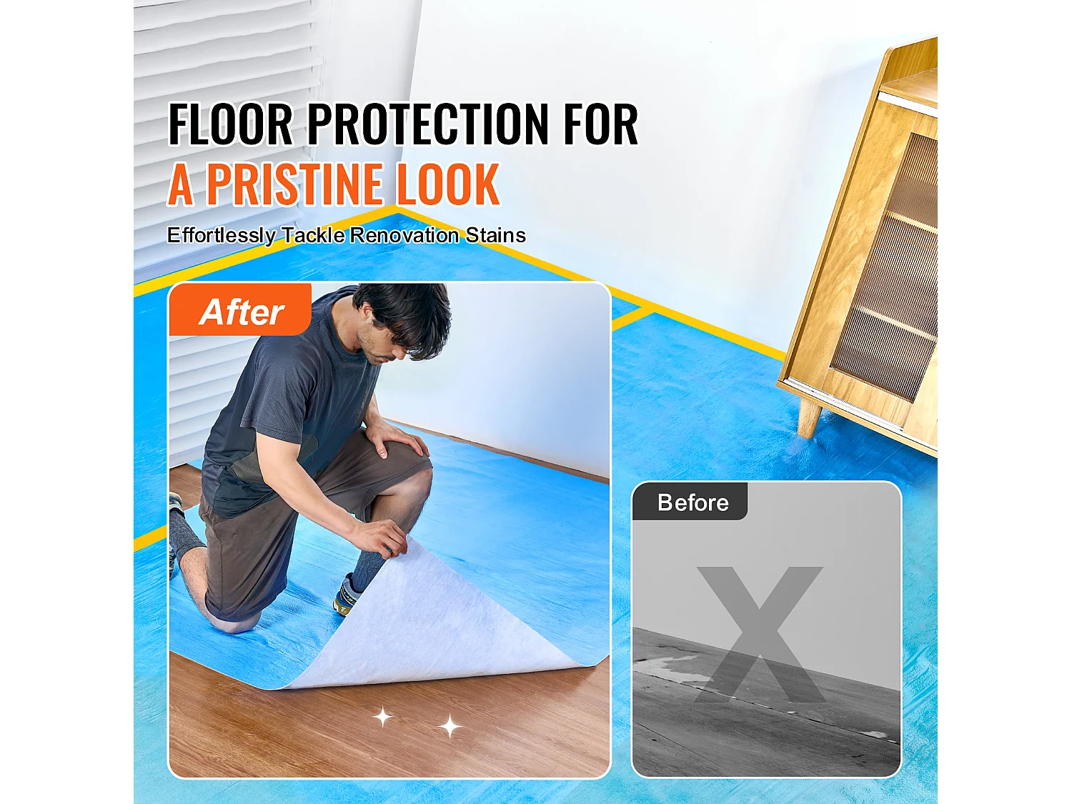 Film de Protection de Tapis SucceBuy, 101 x 2560 cm, Easy Cut Floor Shield, Compatible avec Toute une Gamme de Matériaux de Tapis