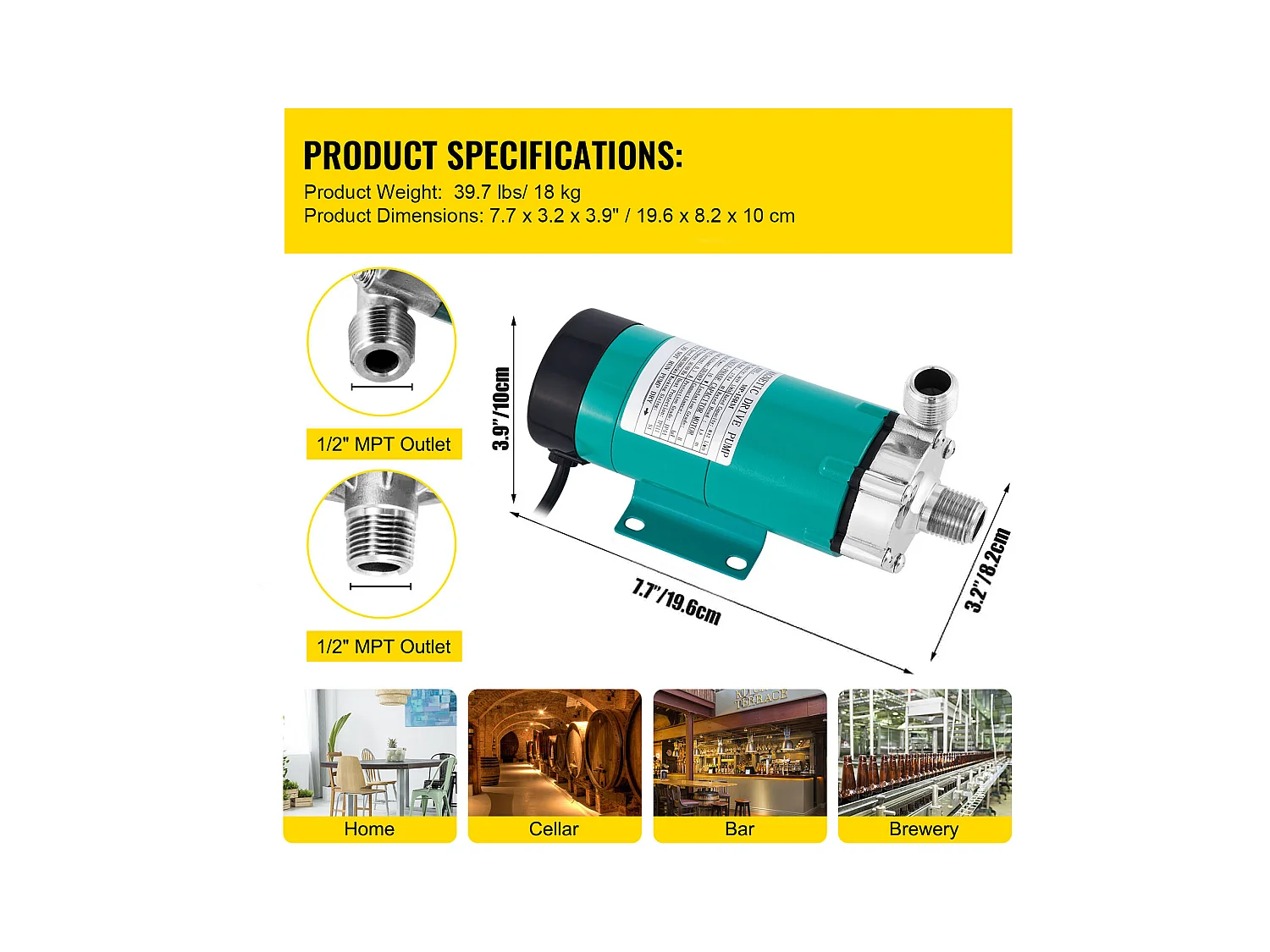 Pompe à Bière, SucceBuy Pompe à Bière Magnétique, 1,27 cm MPT, Tête en Acier Inoxydable de Qualité Alimentaire