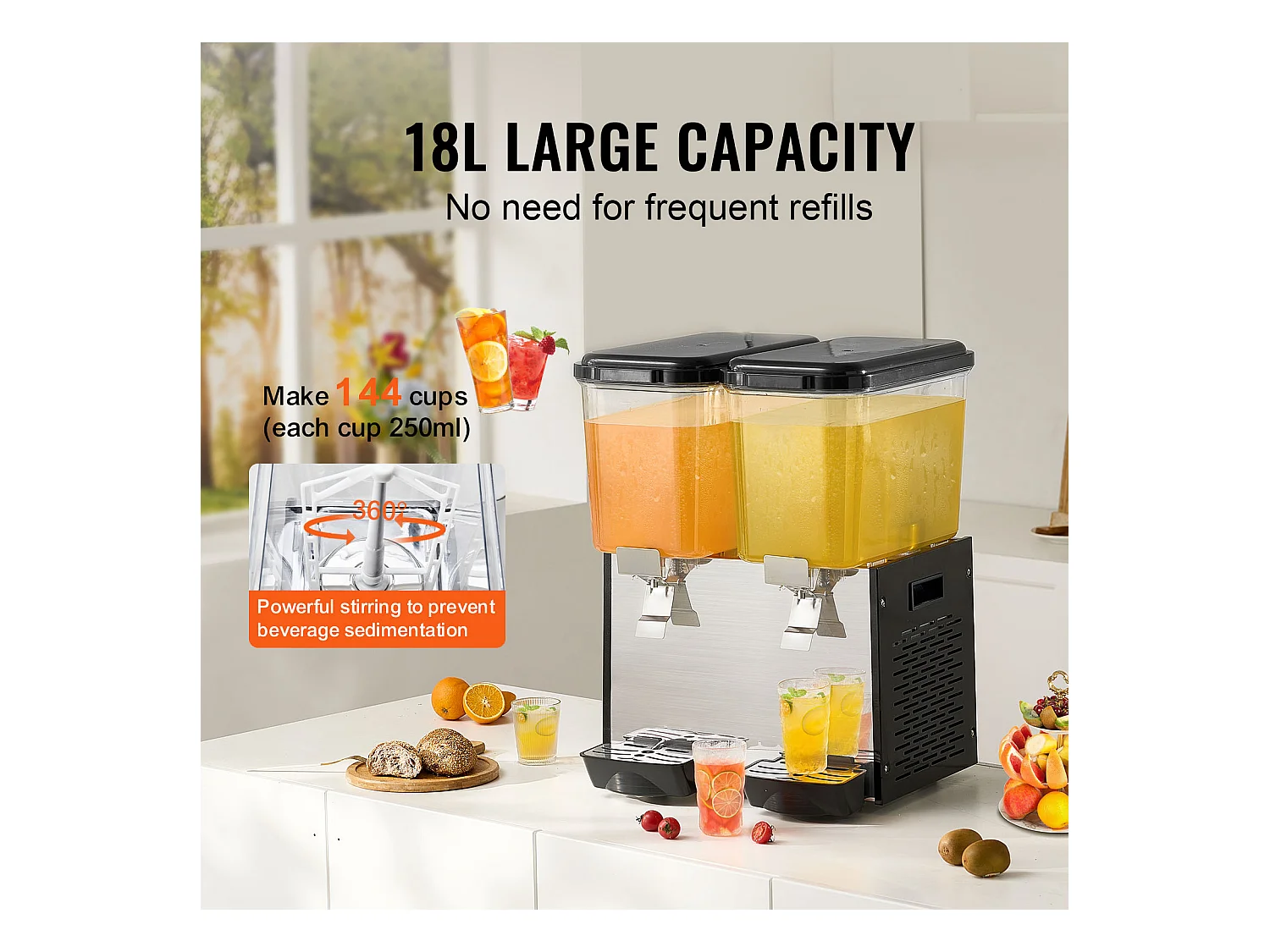 Distributeur de Boissons Commerciales SucceBuy 18L x 2 Réservoirs, 370W, Distributeur de Boissons Froides pour Fêtes