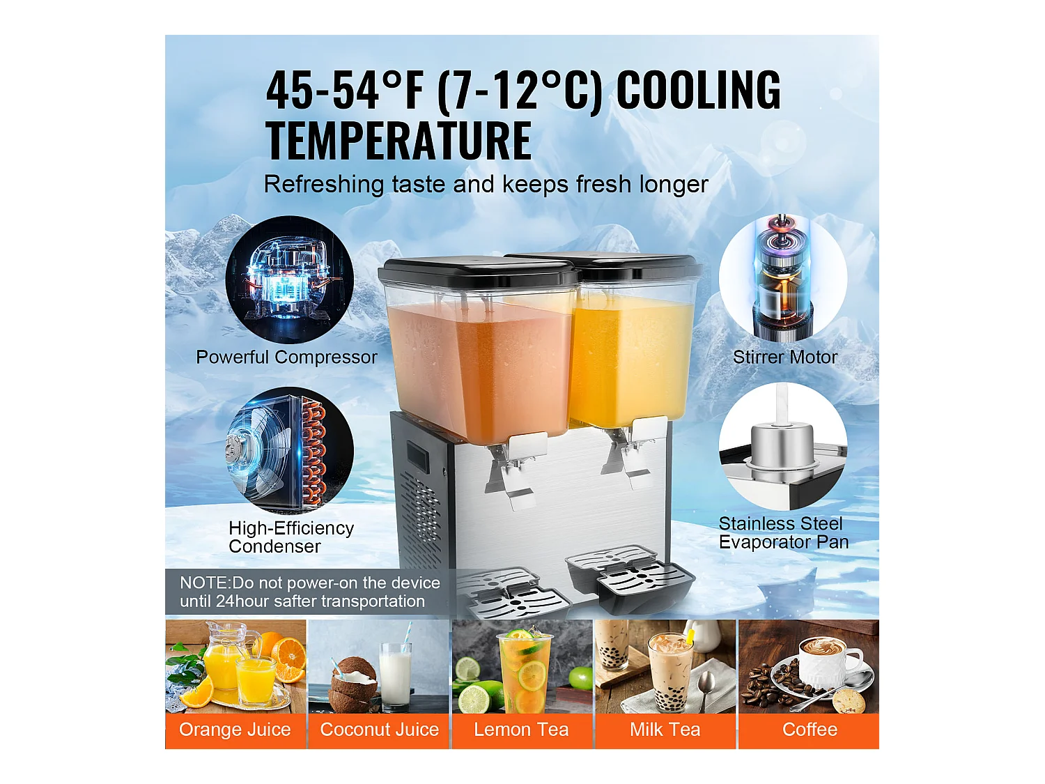 Distributeur de Boissons Commerciales SucceBuy 18L x 2 Réservoirs, 370W, Distributeur de Boissons Froides pour Fêtes